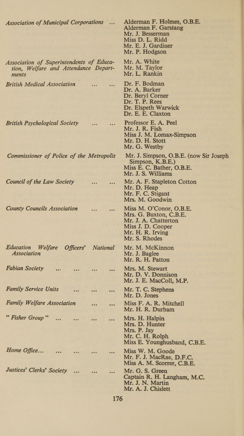 Association of Municipal Corporations Association of Superintendents of Educa- tion, Welfare and Attendance Depart- ments British Medical Association — British Psychological Society Commissioner of Police of the Metropolis Council of the Law Society County Councils Association Education Welfare Officers’ Association National Fabian Society Family Service Units Family Welfare Association ** Fisher Group ”’ Home Office... Justices’ Clerks’ Society 176 Alderman F. Holmes, O.B.E. Alderman F. Garstang Mr. J. Besserman Miss D. L. Ridd Mr. E. J. Gardiner Mr. P. Hodgson Mr. A. White Mr. M. Taylor Mr. L. Rankin Dr. F. Bodman Dr. A. Barker Dr. Beryl Corner Dr. T. P.. Rees Dr. Elspeth Warwick Dr. E. E. Claxton Professor E. A. Peel : Mr. J. R. Fish Miss J. M. Lomax-Simpson Mr. D. H. Stott Mr. G. Westby Mr. J. Simpson, O.B.E. (now Sir Joseph Simpson, K.B.E.) Miss E. C. Bather, O.B.E. Mr. J. S. Williams Mr. A. F. Stapleton Cotton Mr. D. Heap Mr. F. C. Stigant Mrs. M. Goodwin Miss M. O’Conor, O.B.E. Mrs. G. Buxton, C.B.E. Mr. J. A. Chatterton Miss J. D. Cooper Mr. H. R. Irving Mr. S. Rhodes Mr. M. McKinnon Mr. J. Baglee Mr. R. H. Patton Mrs. M. Stewart - Mr. D. V. Donnison Mr. J. E. MacColl; M.P. Mr. T. C. Stephens Mr. D. Jones Miss F. A. R. Mitchell : Mr. H. R. Durham : ' Mrs. H. Halpin Mrs. D. Hunter Mrs. P. Jay Mr. C. H. Rolph Miss E. Younghusband, C.B.E. Miss W. M. Goode Mr. F. J. MacRae, D.F.C. Miss A. M. Scorrer, C.B.E. Mr. G. S. Green Captain R. H. Langham, M.C. Mr. J. N. Martin Mr. A. J. Chislett