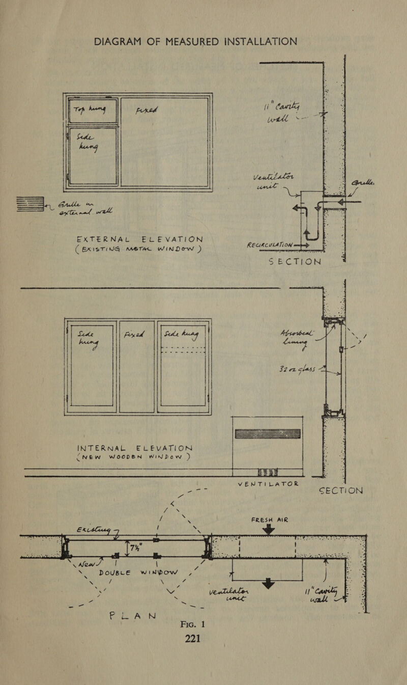  SSS ue Bey sige EXTERNAL ELEVATION ( EXISTING meta WINDOW )      RERRG MEAT ON tpt? SECTION  INTERNAL ELEVATION CNEW WOODEN WINDow ) Yea a i 3 ethan SECTION / a FRESH AIR 