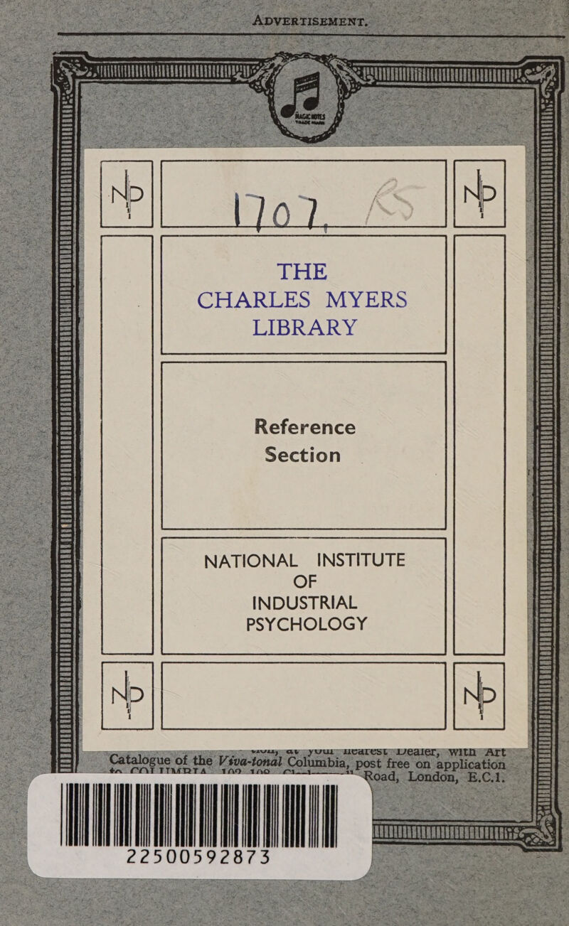 THE CHARLES MYERS Reference Section NATIONAL INSTITUTE OF INDUSTRIAL a 