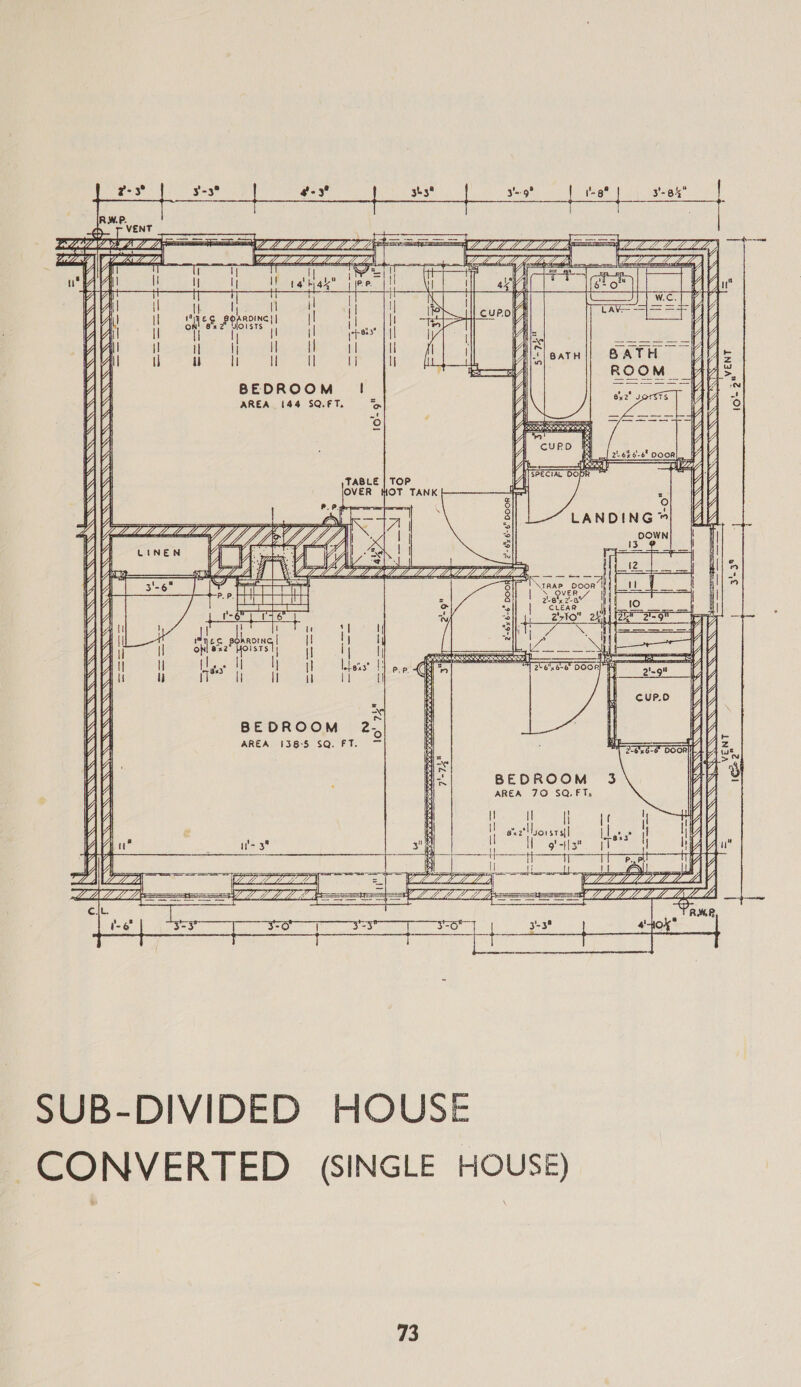 RW. P. ran VENT              Zor gama WZZZZ a LZ etle, fle cama Bi ere We j 4 ag steaatio! Hhereh 4 I} a | = ee ee Y \ t i H} I I eae 4 BEOROOM. (Ub oe ON ee |              AREA 144 SQ.FT. x                 eee! F pet | 8 V, sree LINEN , vkia “ae Ef 4 oe ie arate ara wea arse ai AY | 36 Perrcrrn: a5 Sisraseat * lV Y t= ry rie “4 Aen Te ibaa Mamae Ailes | ean recta O16 Viel a | Aes alle cs) WA Folge tes a= eb I We Wa ee 4 YY lu 4g Y ze : ae BEDROOM 2. : le AREA 1385 SQ. FT. 2 i 4 A . 5 Hy He ae He BEDROOM 3 Mi ; AREA 70 SQ.FT 4s : Hy aes mee i) é si i 8 2 lorsts|] bets? l I; ie me i'- 3 set | i ee | Ea | hy V) ry S | | is j aan Fr i tT y , ae i TNS || WASABI) | Ne =a pa A AD —— a oo = ee ae aa aaa ¢c eg Oe re, eS anal 0 SUB-DIVIDED HOUSE CONVERTED (SINGLE HOUSE)      WSS SSS SSS SSIS SSS SGASSSSS ASSIS SSSI SSS TOSS SS PRR, VENT 2                     