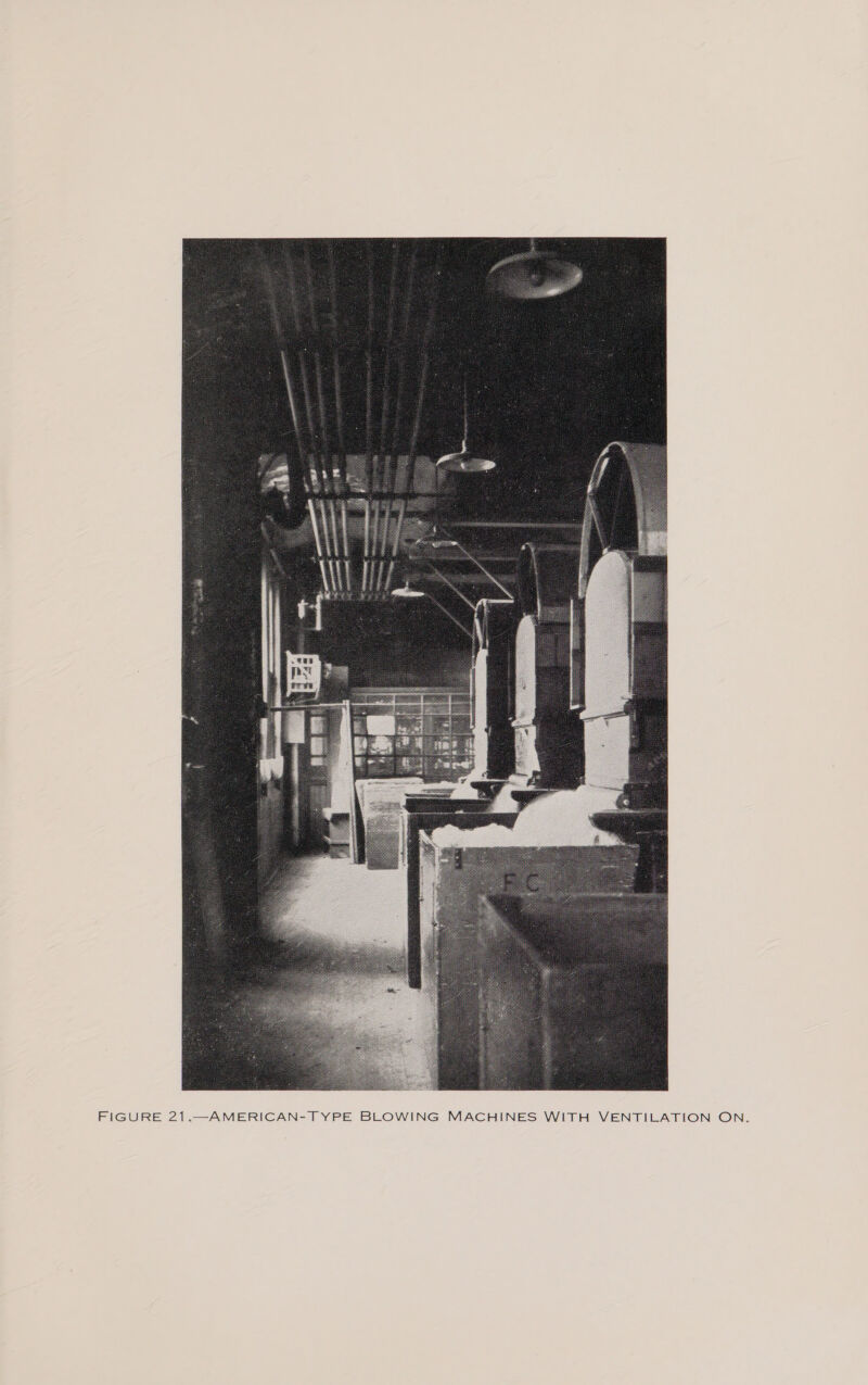  FIGURE 21.—AMERICAN-TYPE BLOWING MACHINES WITH VENTILATION ON.