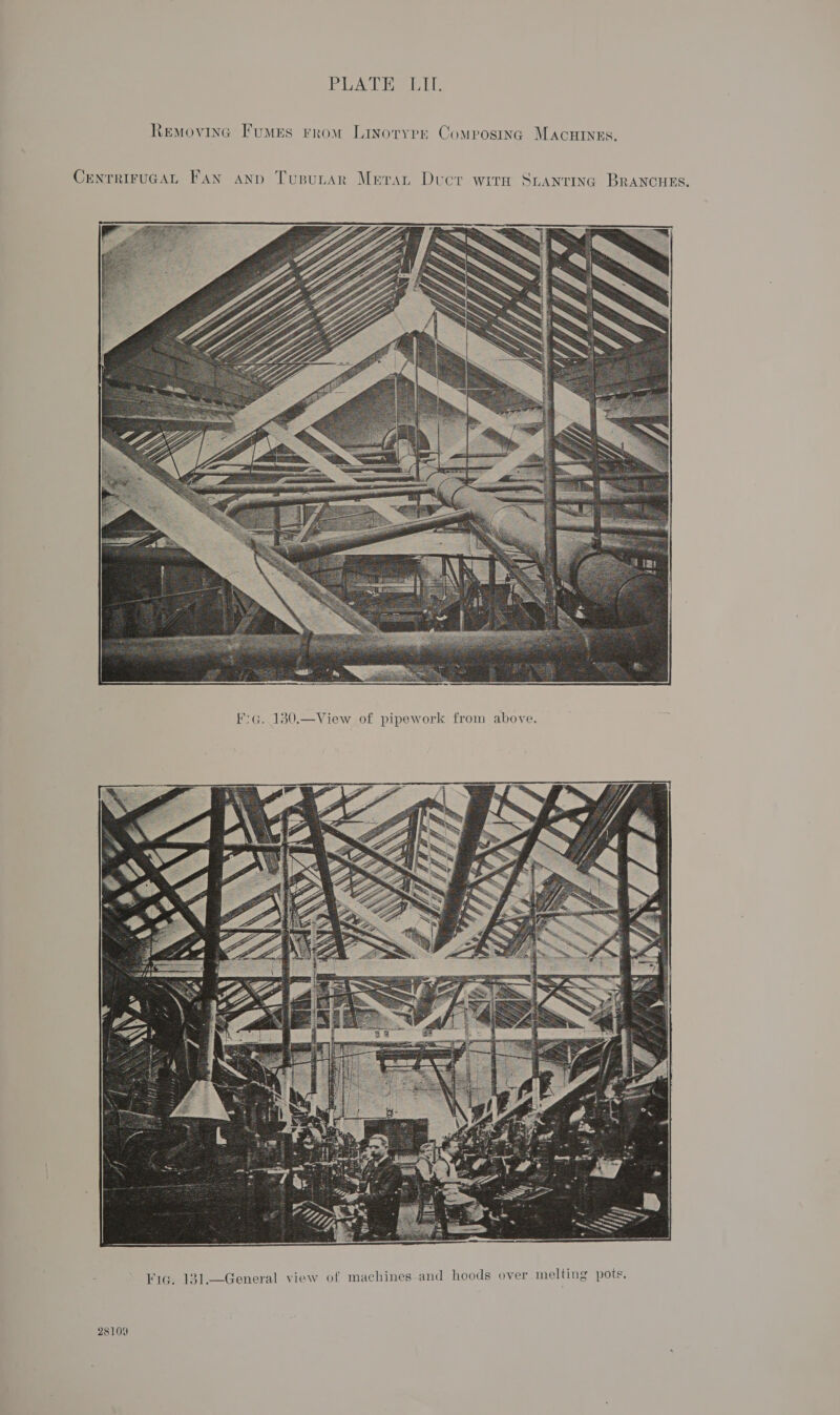 POUAPERS LL: Removinc Fumes from Liyoryrr Composinc MAcHINEs. CrentrRiruGAL Fan anv Tusunar Merran Ducr wira Sranting BRANCHES.  28109
