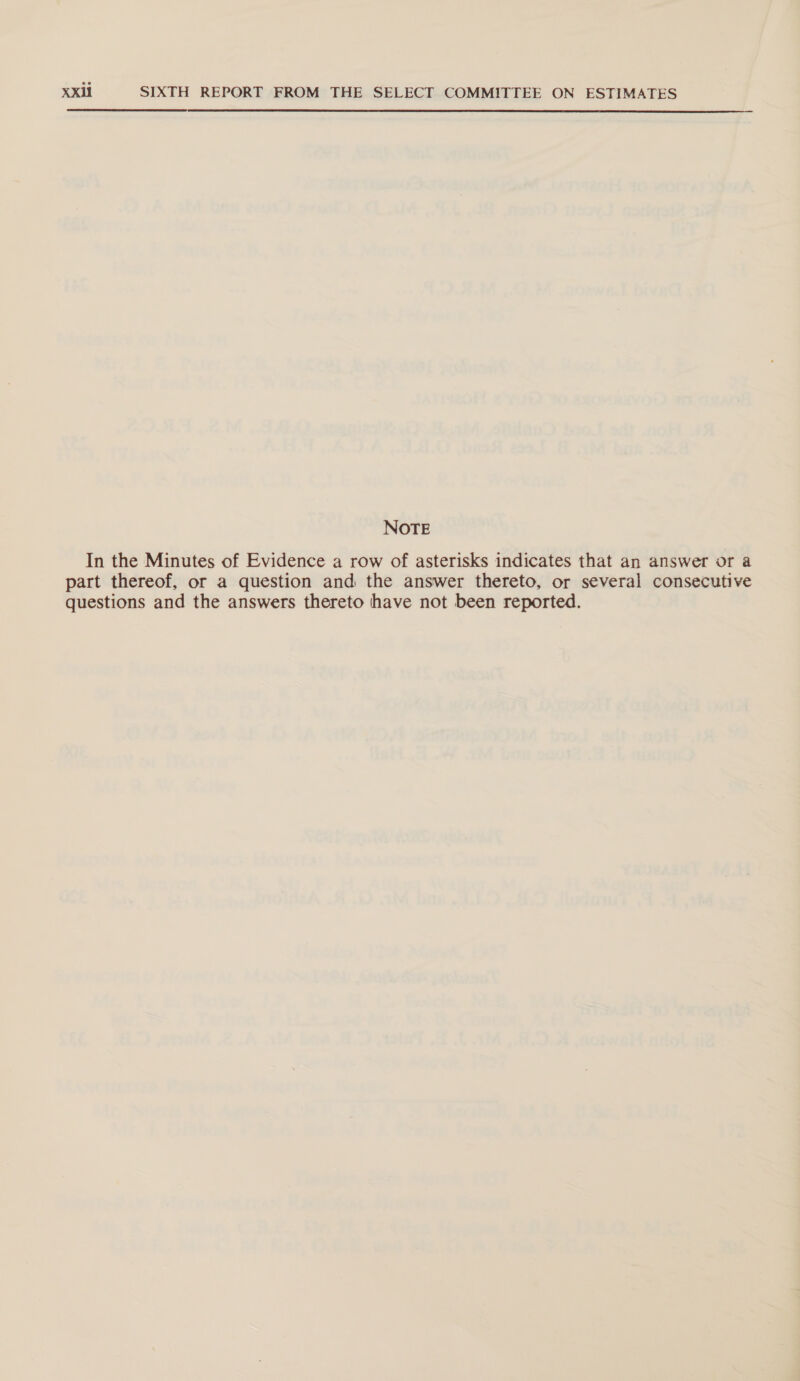  NOTE In the Minutes of Evidence a row of asterisks indicates that an answer or a part thereof, or a question and the answer thereto, or several consecutive questions and the answers thereto have not been reported.