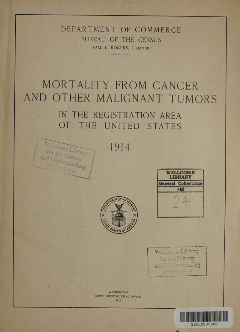 DEPARTMENT OF COMMERCE BUREAU OF THE CENSUS - SAM. L. ROGERS, DirRECTOR  MORTALITY FROM CANCER AND OTHER MALIGNANT TUMORS IN THE REGISTRATION AREA OF THE UNITED STATES a eS y —  ~ UNO