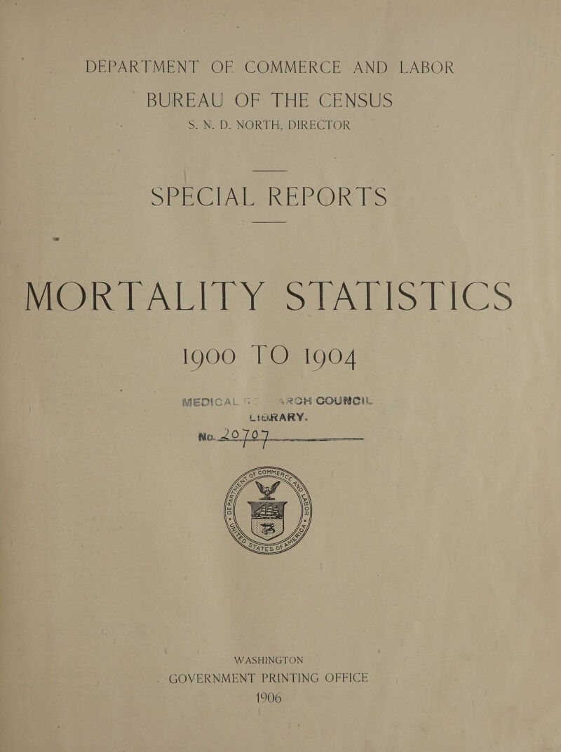 DEPARTMENT OF COMMERCE AND LABOR Butea Ww ORS TIE CENSUS Sain ae OGL Pato ie er, COR Sy CAREC Teed aS Seer ALLY STALISTICS 1IG00 [@s1904  WASHINGTON . GOVERNMENT PRINTING OFFICE 1906