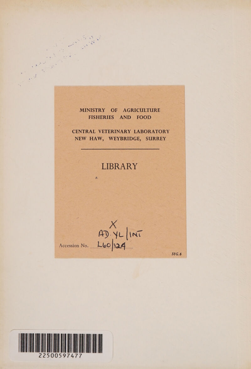 MINISTRY OF AGRICULTURE FISHERIES AND FOOD CENTRAL VETERINARY LABORATORY NEW HAW, WEYBRIDGE, SURREY LIBRARY x M-NL | ING Accession No. LLO ha4 ie CCE. LEE PE 58G.6 HAIN