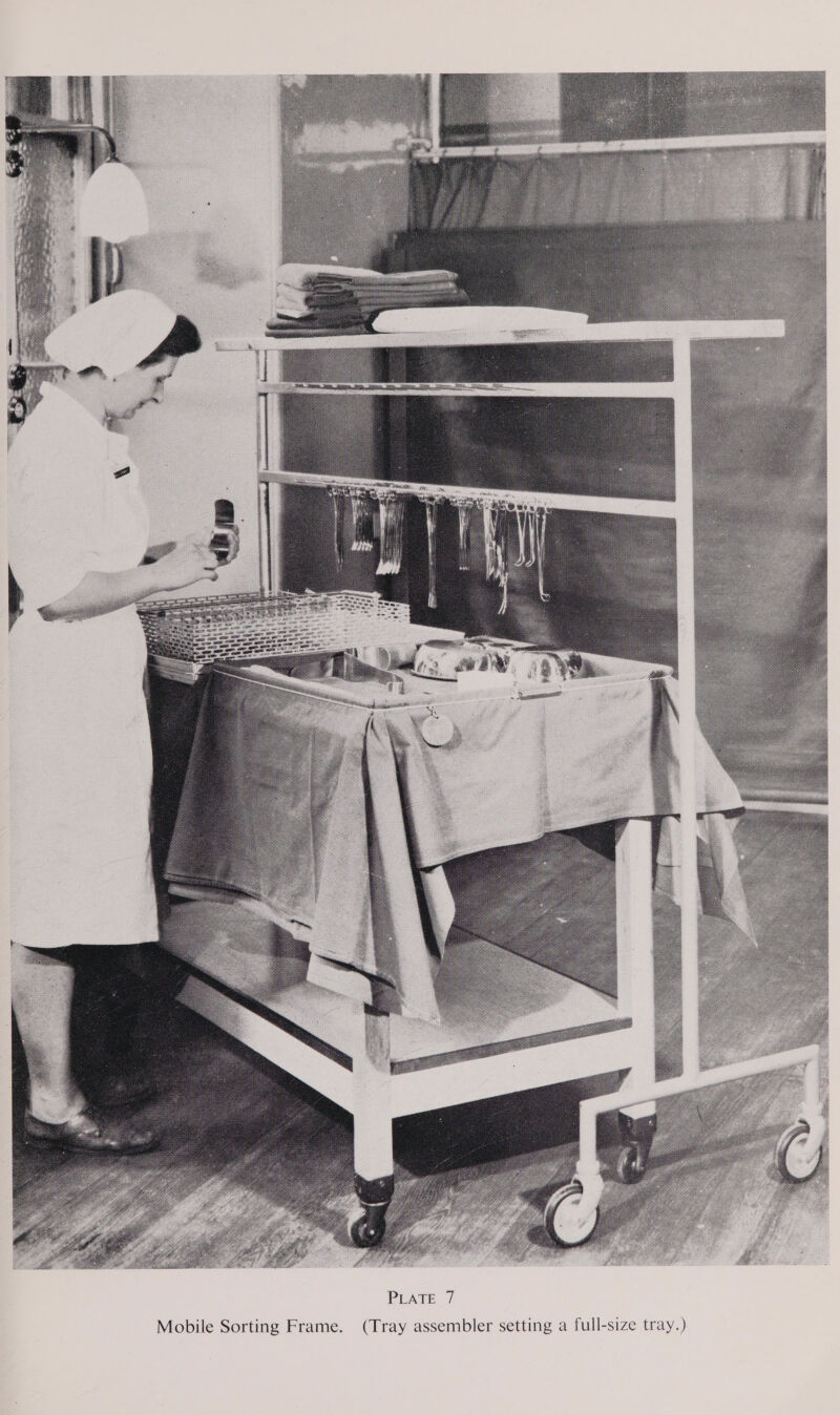 Mobile Sorting Frame. (Tray assembler setting a full-size tray.)