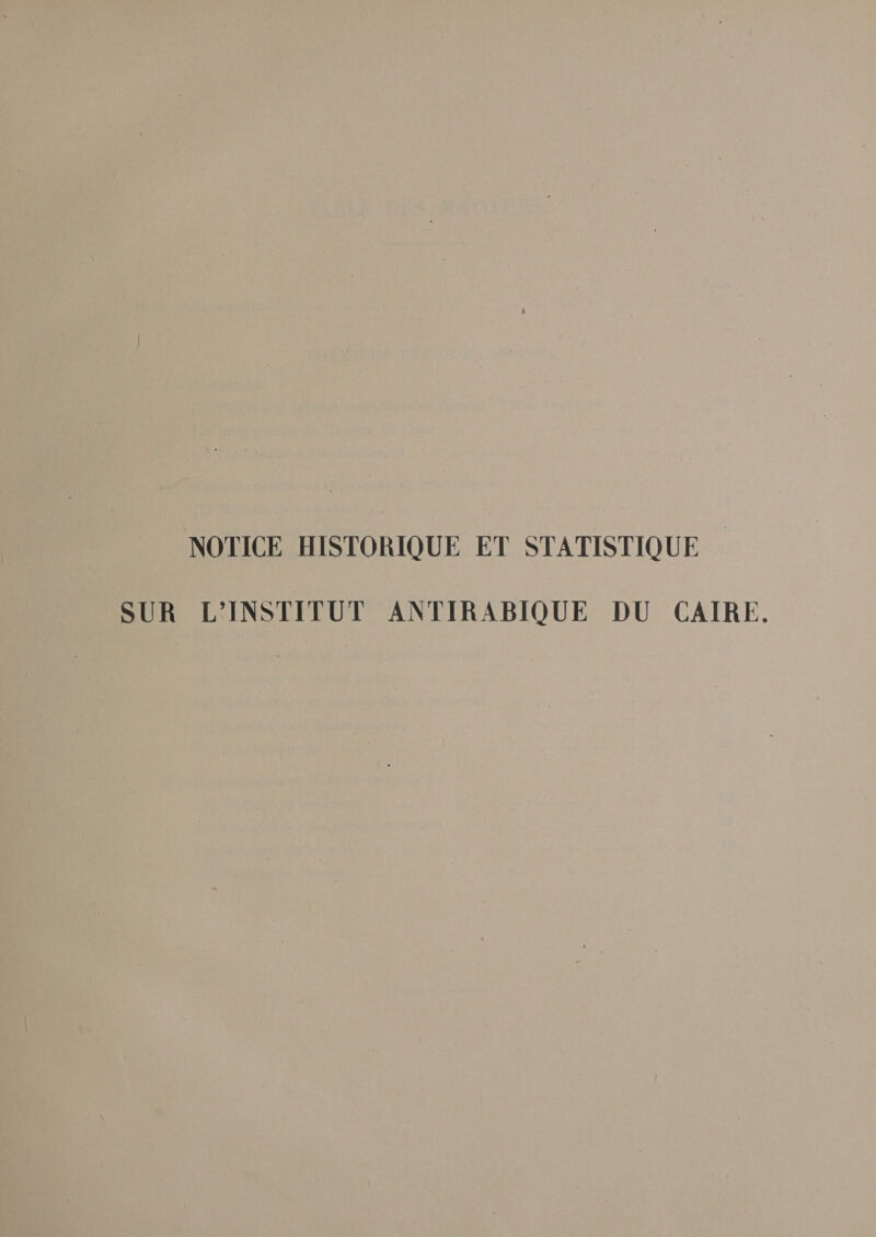 NOTICE HISTORIQUE ET STATISTIQUE SUR L’INSTITUT ANTIRABIQUE DU CAIRE.