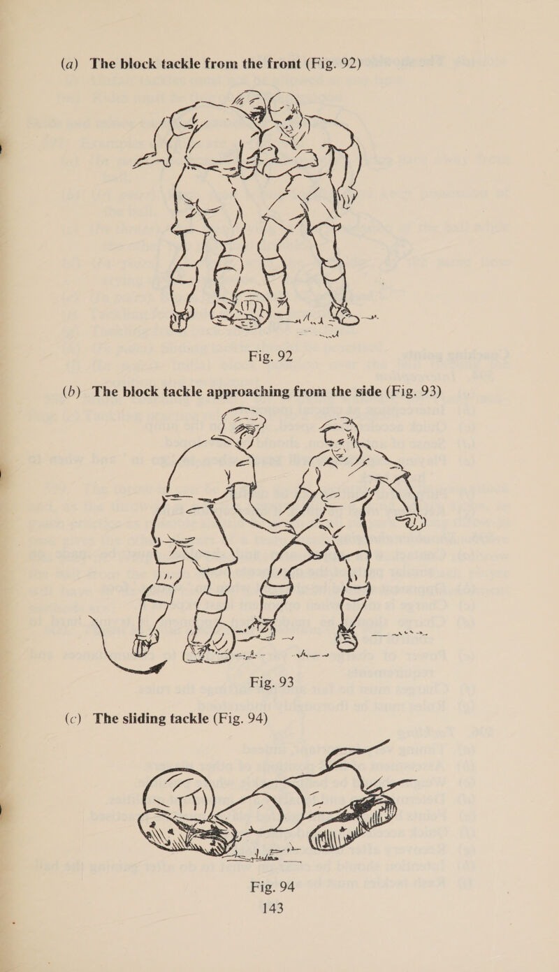 (a) The block tackle from the front (Fig. 92)  \e i : ae Nitie, % Fig. 93 (c) The sliding tackle (Fig. 94) 