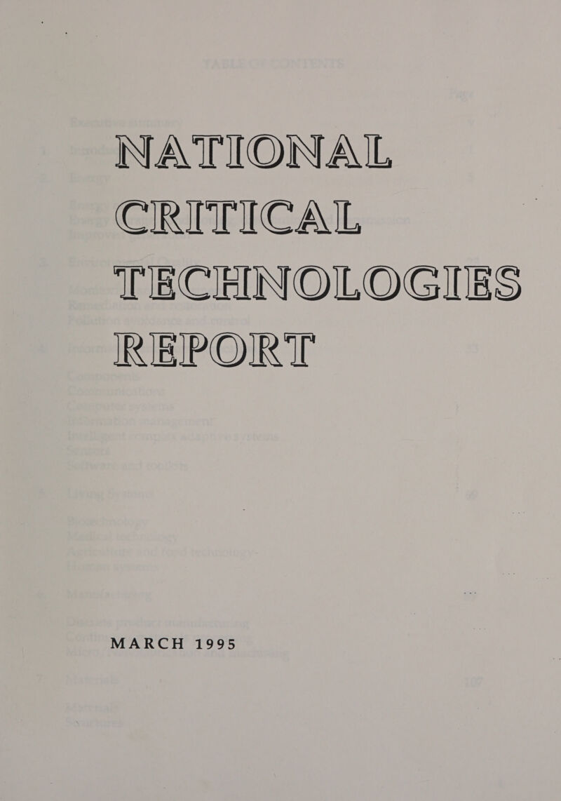 NATIONAL CIRITUCA TL WiaeCRUNOLOGIES REPORT MARCH 1995