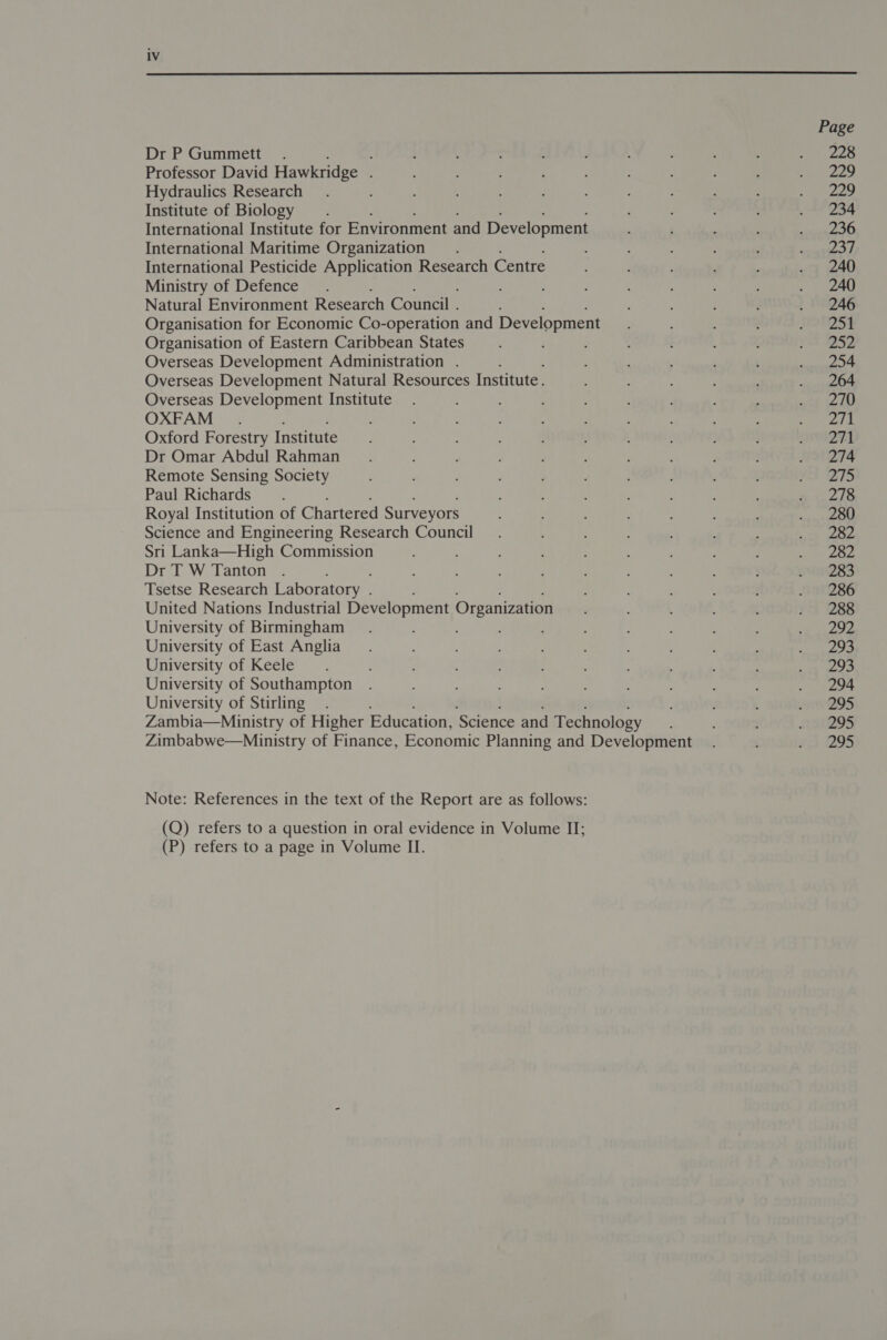  Page Dr P Gummett . : ’ : ; : , . pena ues Professor David Hawkridge ; ; : ; a SeLe Hydraulics Research . ; : : ete) Institute of Biology. ; : . A034 International Institute for Environment and Development ; RRS Aes International Maritime Organization. ; wpatic od International Pesticide Application Research Centre : F ‘ ; ; . 240 Ministry of Defence. : . 240 Natural Environment Research Council . ; . 246 Organisation for Economic Co-operation and Development ; ; ONDDE Organisation of Eastern Caribbean States é : ; Yat 252 Overseas Development Administration . ; : ; : ‘ : pee | Overseas Development Natural Resources Institute. : ; : . 264 Overseas Development Institute. , : ; yh i2uy) OXFAM . ; ; ; eit Oxford Forestry Institute é : SANDEL Dr Omar Abdul Rahman ; ; f ; ; : . 274 Remote Sensing Society : : : ; ; : : : 3 ¥ul i275 Paul Richards. :’ 4 1 210 Royal Institution of Chartered Surveyors , ; ; . 280 Science and Engineering Research Council. ; , ; ; it wane Sri Lanka—High Commission : aS 4 Ps Dr T W Tanton . ' ; uss Tsetse Research Laboratory . : ; : : 28286 United Nations Industrial Development Organization : ya 288 University of Birmingham . : +4 nee University of East Anglia. ; ; ' RAGA! E University of Keele. ; ; q ' : : : é ke see University of Southampton . ; ‘ : ; : : : : . 294 University of Stirling. ; Jwni2O5 Zambia—Ministry of Higher Education, ‘Science and Technology Jussi295 Zimbabwe—Ministry of Finance, Economic Planning and Development. ¥5 295 Note: References in the text of the Report are as follows: (Q) refers to a question in oral evidence in Volume II; (P) refers to a page in Volume II.