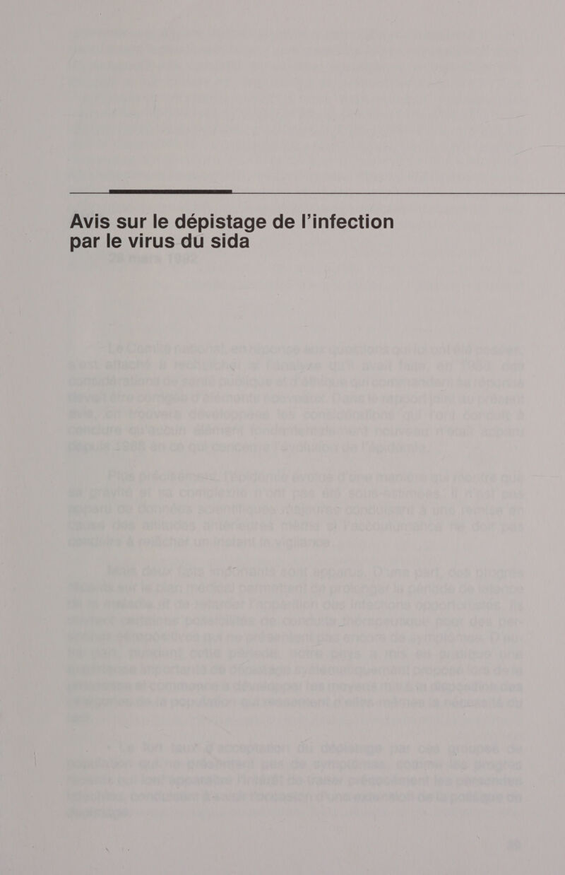  Avis sur le dépistage de l'infection par le virus du sida