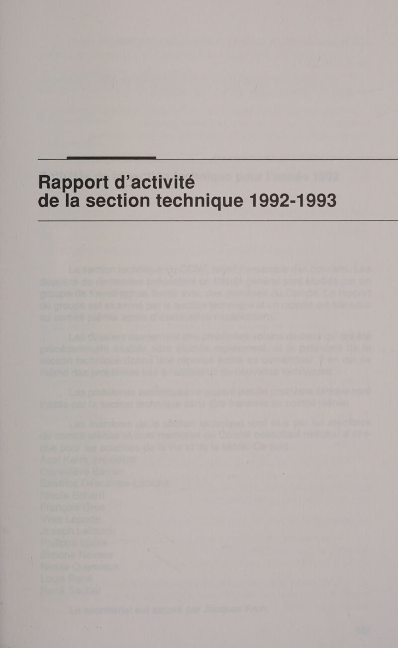 Rapport d'activité de la section technique 1992-1993