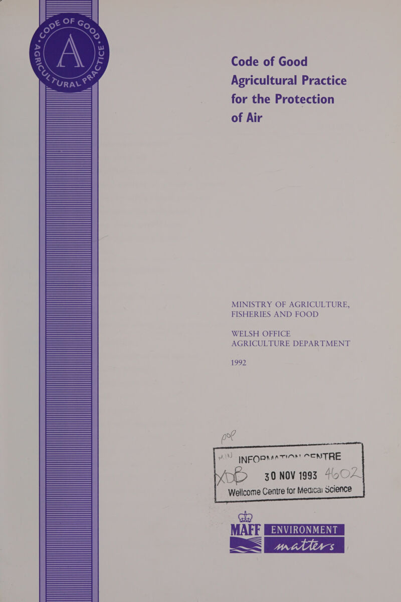 Code of Good Agricultural Practice for the Protection of Air MINISTRY OF AGRICULTURE, FISHERIES AND FOOD WELSH OFFICE AGRICULTURE DEPARTMENT  Wellcome Centre for Medicai 5 Science   gb MAFF SEXO —S mncttirs 