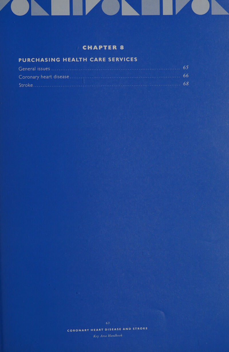ALN IAIN LIAS PURCHASING HEALTH CARE SERVICES General isSu@S &lt;0 depeche a a er i ettoe 3h teenage ah (oe) Coronary heart disease vic. s. icc eee eae a cen a eae ice 66 Stroke... elec cee dacts Re ccya Ny CUP Ge MGR SIAN RE Ce Sea aa ae eeeraa 68 63 CORONARY HEART DISEASE AND STROKE 