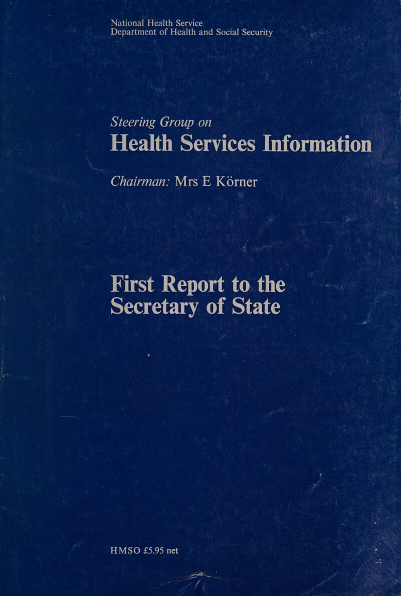 National Health Service ___ Department of Health and Social Security S tering Group on Health Services Information i Chait. Mrs E Korner First Report to the Secretary of State HMSO £5.95 net ‘ wee th + &lt; st oy :