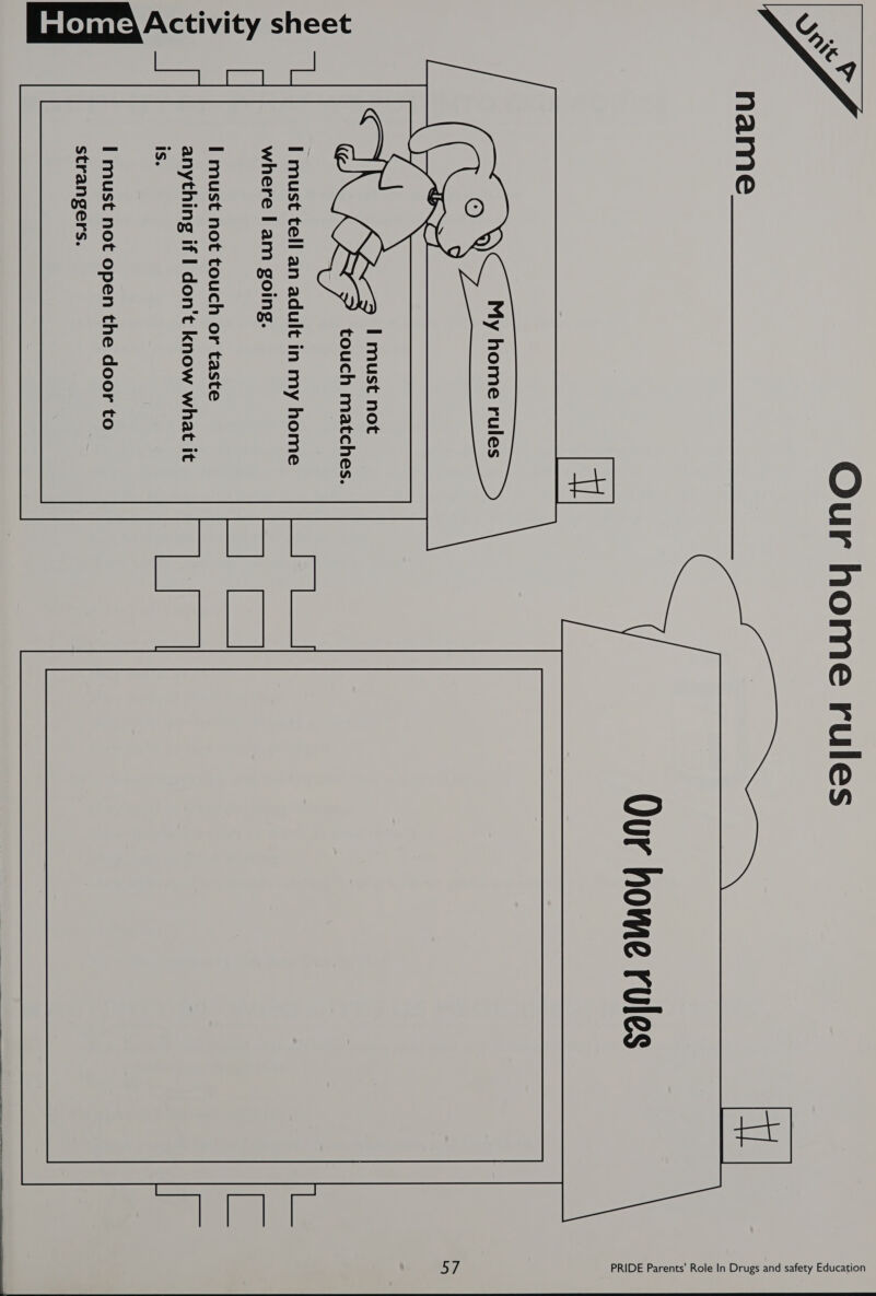 name I must not touch matches. | must tell an adult in my home where I am going. I must not touch or taste anything if | don't know what it is. ris Activity sheet  Our home rules ail 