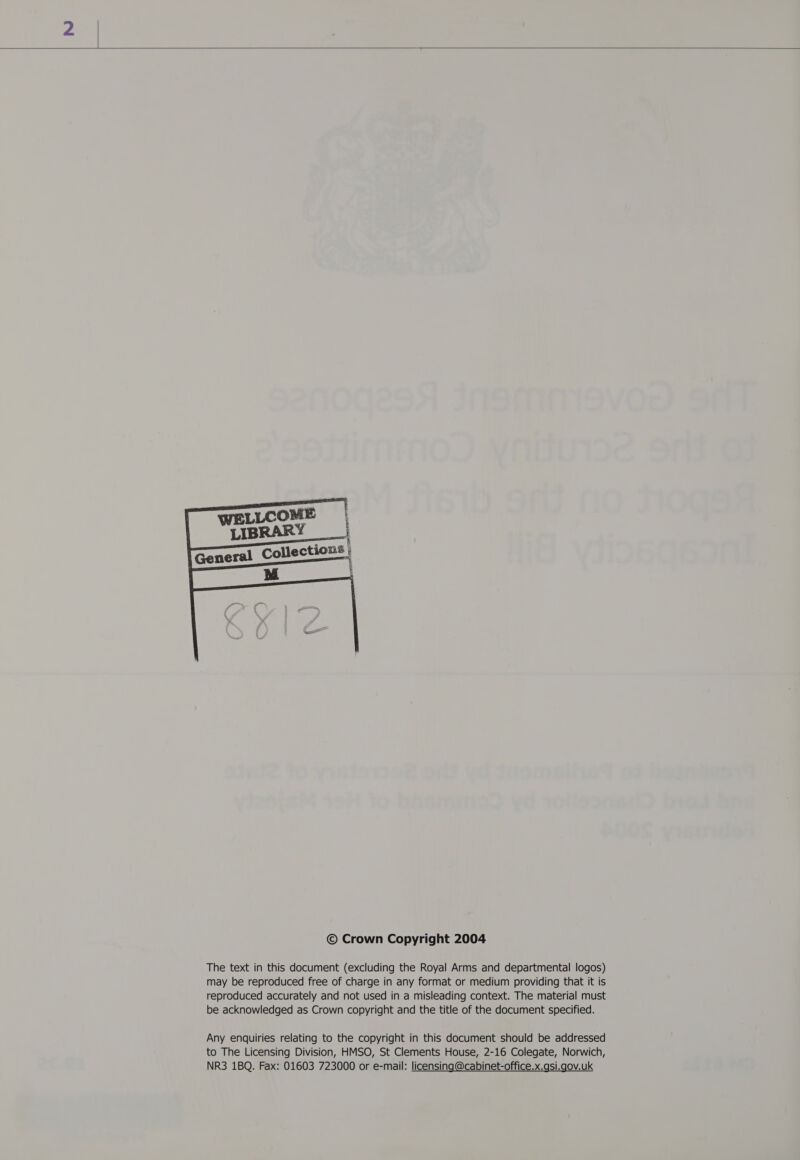   © Crown Copyright 2004 The text in this document (excluding the Royal Arms and departmental logos) may be reproduced free of charge in any format or medium providing that it is reproduced accurately and not used in a misleading context. The material must be acknowledged as Crown copyright and the title of the document specified. Any enquiries relating to the copyright in this document should be addressed to The Licensing Division, HMSO, St Clements House, 2-16 Colegate, Norwich, NR3 1BQ. Fax: 01603 723000 or e-mail: licensing@cabinet-office.x.gsi.gov.uk