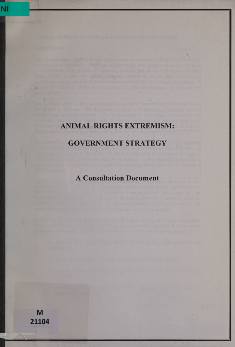  ANIMAL RIGHTS EXTREMISM: GOVERNMENT STRATEGY A Consultation Document 