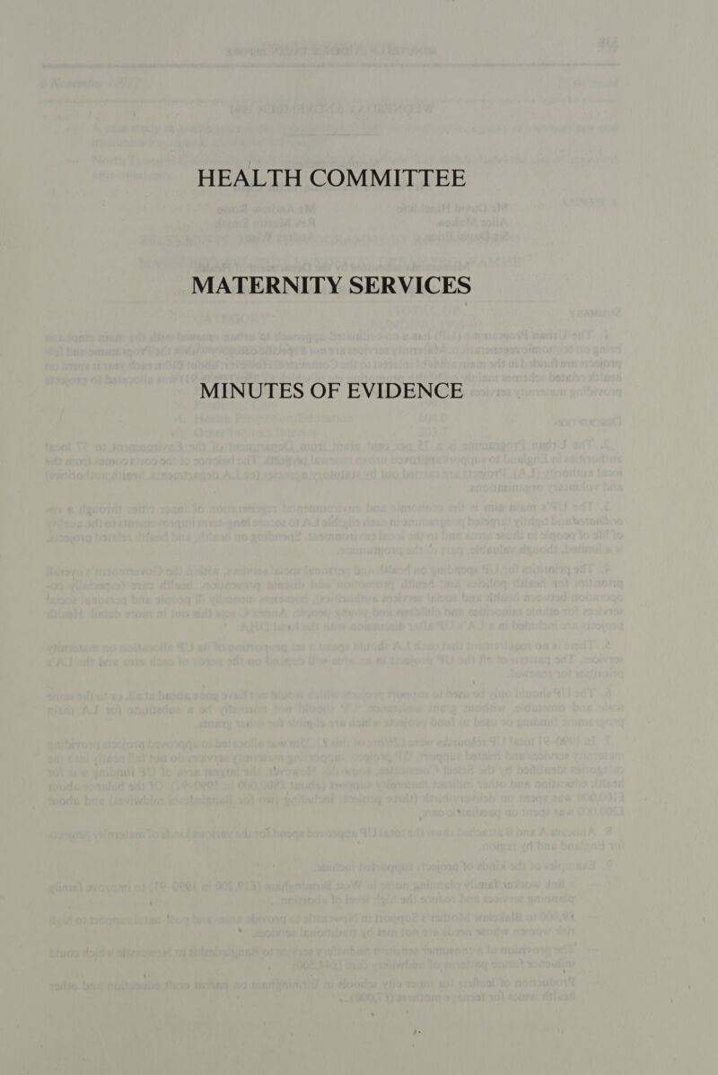 HEALTH COMMITTEE MATERNITY SERVICES MINUTES OF EVIDENCE