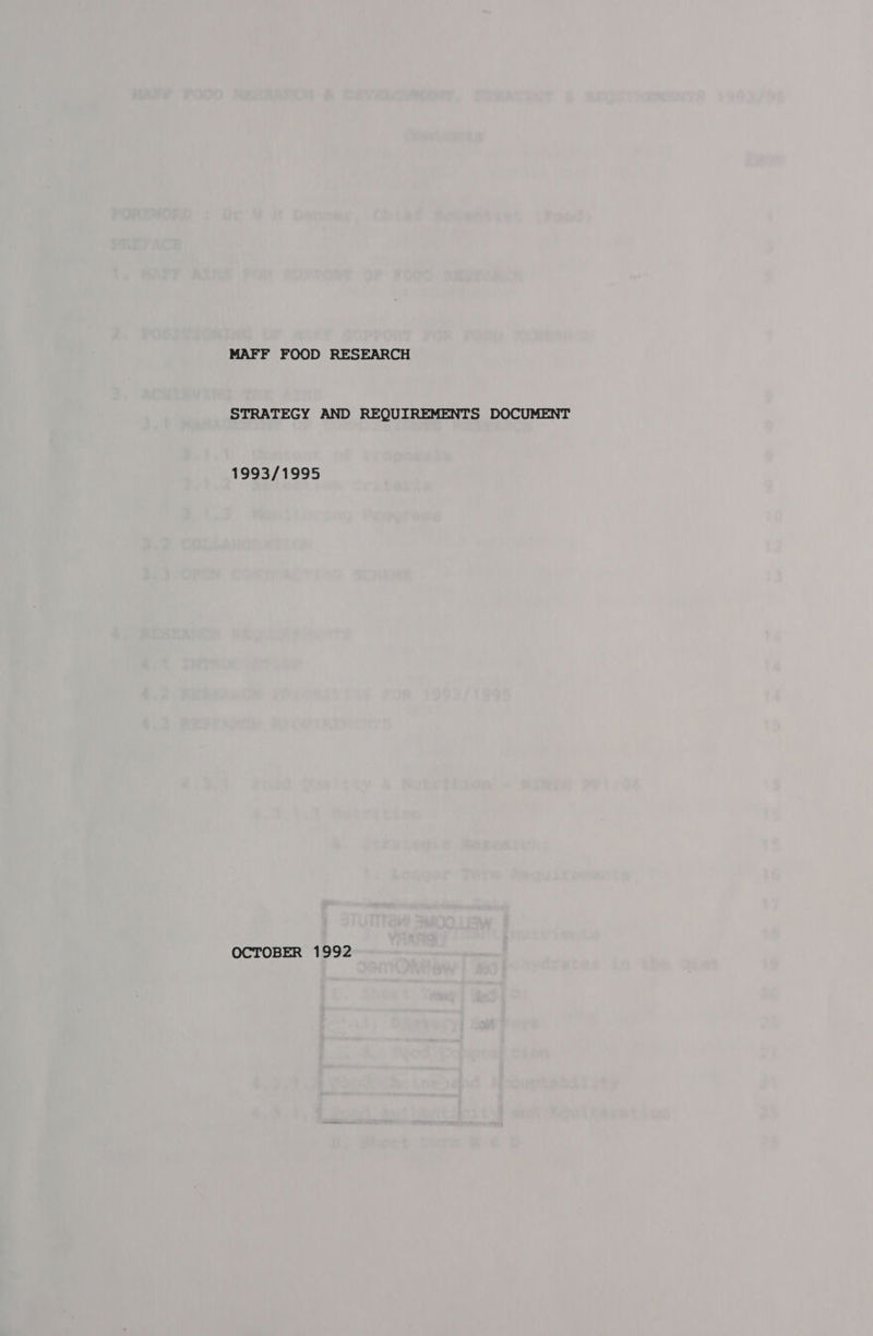 MAFF FOOD RESEARCH STRATEGY AND REQUIREMENTS DOCUMENT 1993/1995 OCTOBER 1992