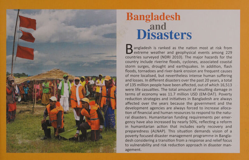 cand Disasters B zrztedesh is ranked as the nation most at risk from extreme weather and geophysical events among 229 countries surveyed (NDRI 2010). The major hazards for the country include riverine floods, cyclones, associated coastal storm surges, drought and earthquakes. In addition, flash floods, tornadoes and river-bank erosion are frequent causes of more localised, but nevertheless intense human suffering and losses. In different disasters over the past 20 years, a total of 135 million people have been affected, out of which 16,513 were life casualties. The total amount of resulting damage in terms of economy was 11.7 million USD (EM-DAT). Poverty reduction strategies and initiatives in Bangladesh are always affected over the years because the government and the development agencies are always forced to increase alloca- tion of financial and human resources to respond to the natu- ral disasters. Humanitarian funding requirements per emer- gency have also increased by nearly 50%, reflecting a reform in humanitarian action that includes early recovery and preparedness (ALNAP). This situation demands vision of a poverty focused disaster management programme in Bangla- desh considering a transition from a response and relief focus to vulnerability and risk reduction approach in disaster man- agement.