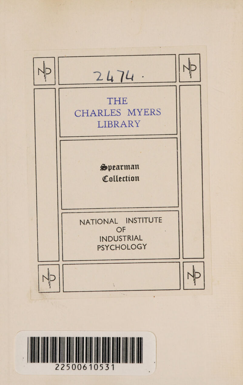 THE CHARLES MYERS LIBRARY NATIONAL INSTITUTE INDUSTRIAL SY CHOLOGY np aes TTA 2250061053