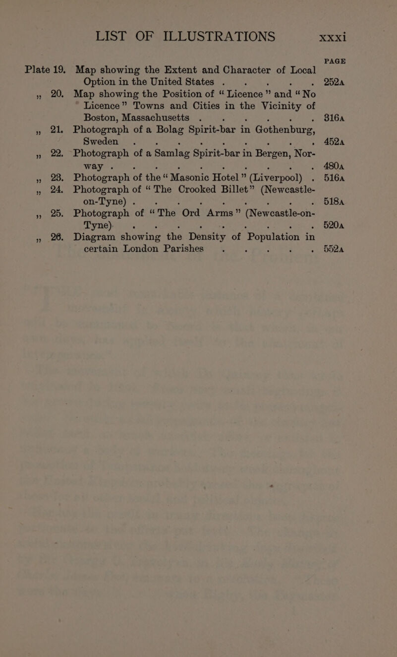 Map showing the Extent and Character of Local Option in the United States . Map showing the Position of “ Bienes? v and “No Licence” Towns and Cities in the Vicinity of Boston, Massachusetts Photograph of a Bolag Spirit- bar in qiGothenbure: Sweden . . Photograph of a Samlag Sout bart in Bergen, Now: way . Photograph of the . Masonic Hotel . ' (Liverpool). . Photograph of “ The Crooked Billet” (Newcastle- on-Tyne) . : Photograph of “ The Ord Arms ig (Neweastleon- Tyne): Diagram Giang the Danity of PpenaintGion in certain London Parishes PAGE 2524 316A 4524 4804 516a 5184 5204 5d2a
