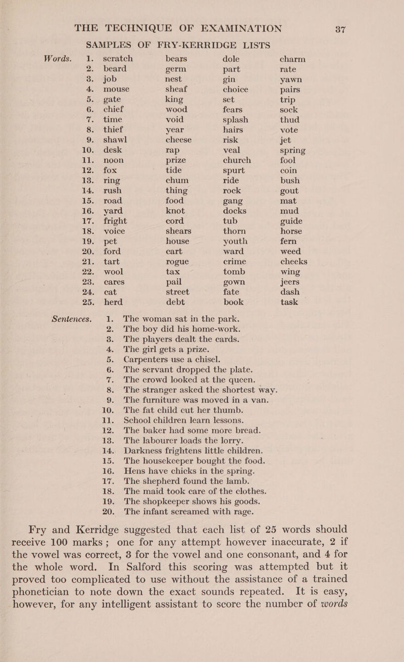 Words. 1. seratch 2. beard 3. job 4. mouse 5. gate 6. chief 7. time 8. thief 9. shawl 10. desk 11. noon 12. fox 13. ring 14. rush 15. road 16. yard 17. fright 18. voice 19. pet 20. ford 21. tart 22. wool 23. cares 24. cat 25. herd bears germ nest sheaf king wood void year cheese rap prize tide chum thing food knot cord shears house cart rogue tax pail street debt dole part gin choice set fears splash hairs risk veal church spurt ride rock gang docks tub thorn youth ward crime tomb gown fate book charm rate yawn pairs trip sock thud vote jet spring fool coin bush mat mud guide horse fern weed cheeks wing jeers dash task —