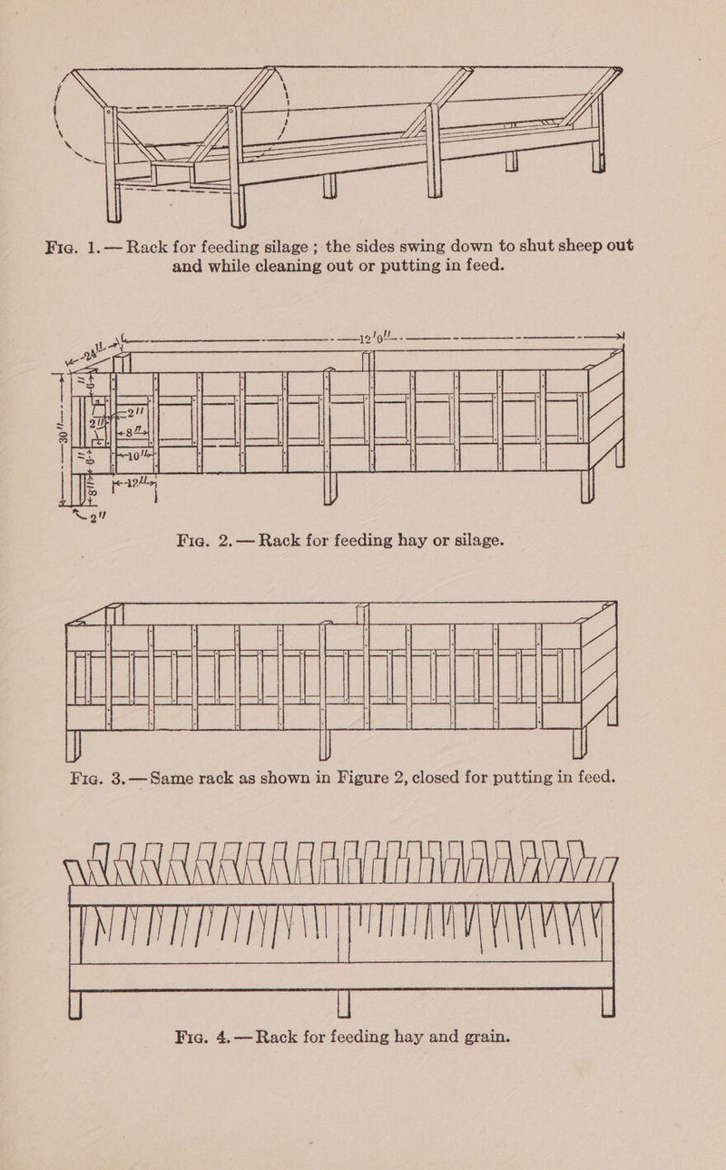 = Fig. 1.— Rack for feeding silage ;-the sides swing down to shut sheep out and while cleaning out or putting in feed. SA = ——