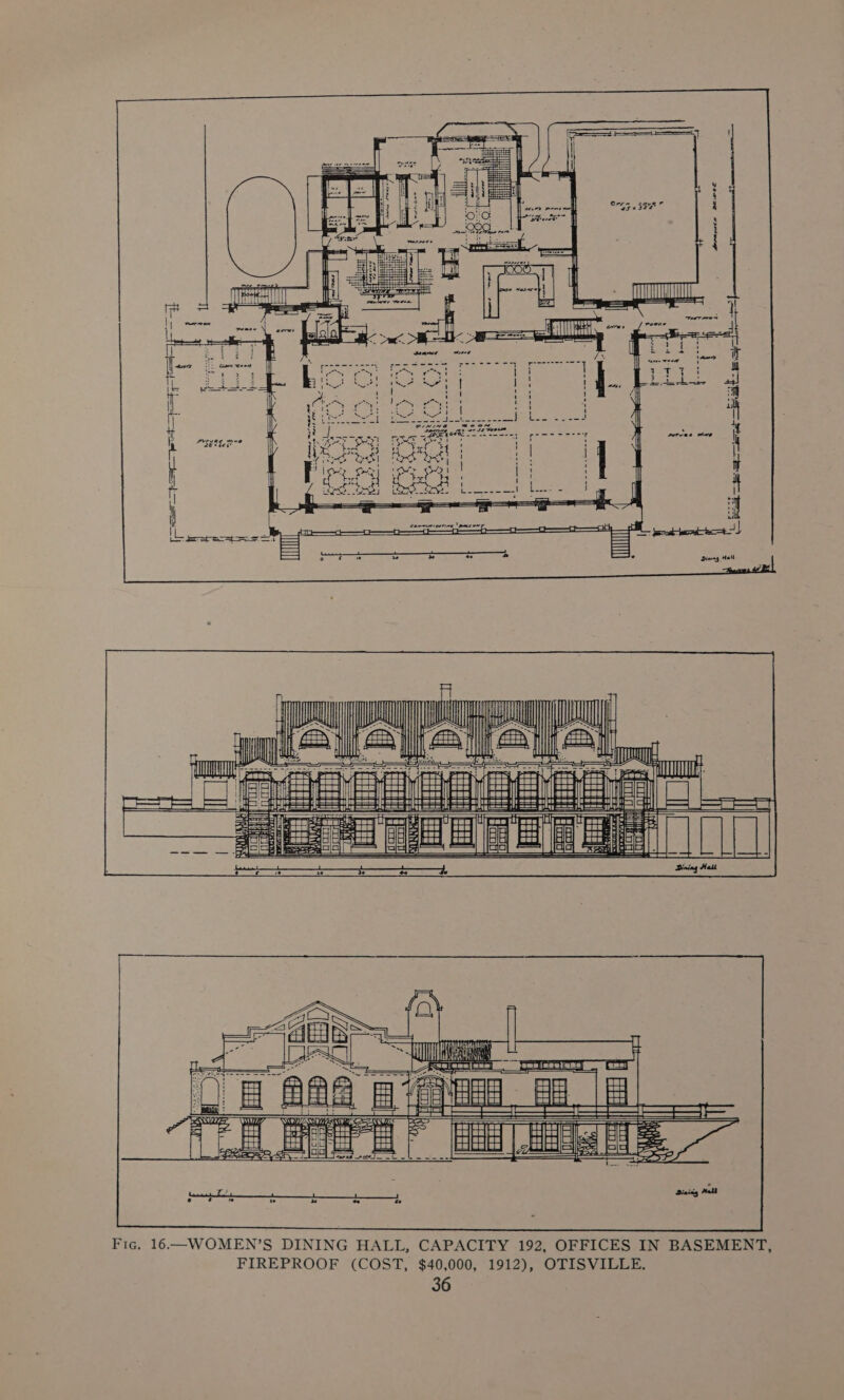 alta J iE mun 7A. mn ni me 2 ca a @ a Hl ean aE fsa as hy SR Fic. 16—WOMEN’S DINING HALL, CAPACITY 192, OFFICES IN BASEMENT, FIREPROOF (COST, $40,000, 1912), OTISVILLE.