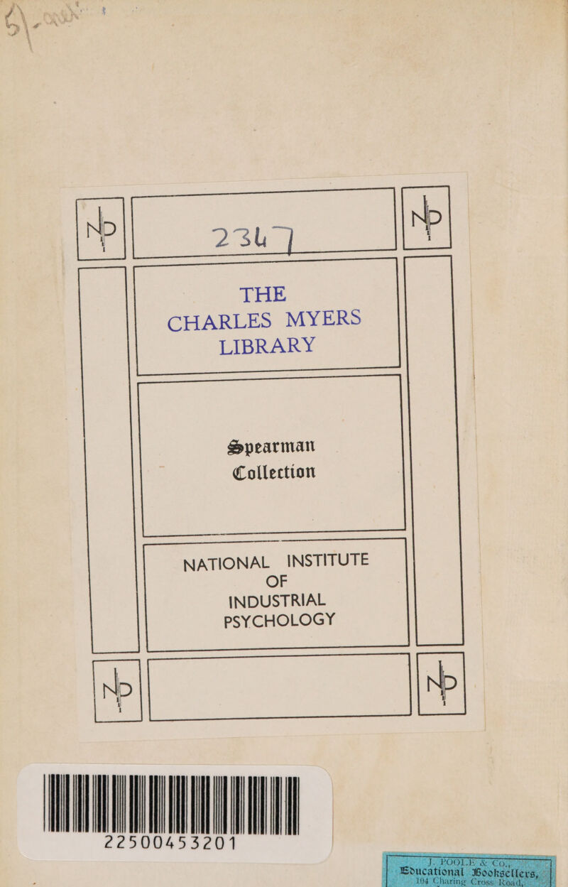 oh &amp; THE CHARLES MYERS LIBRARY Spearman Collection NATIONAL INSTITUTE OF INDUSTRIAL PSYCHOLOGY SE II | | | |