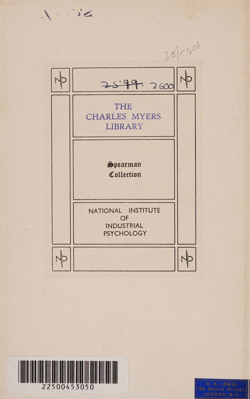 THE CHARLES MYERS LIBRARY Spearman | Collection OF INDUSTRIAL PSYCHOLOGY | 22500453050