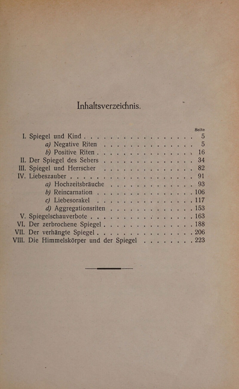 Inhaltsverzeichnis. Seite en rerumasKind zur ae an ee ee, ir. 5) BR NESalVer REEL 6) Debosinve Raten, ne en ur L6 Be esel des schers a may nn ne a 34 Bm een Hertschen su. Me 82 ERDE a re RE SL RER EERGN EEE RAR NL 91 BR Foctzeiisbraiiche. 2.0: a is nen de 93 BIER ea a a N u e 106 Bu Biebessrakelı 0: Kurs ns N E 117 Bu asmrenälionsmier. na a 199 Deenrgelschauverbote ,. an en e N. 163 Er zernrochene-Spiegel . u... s 2... % a 188 ererchangle, Spiegel ns nn ee 206