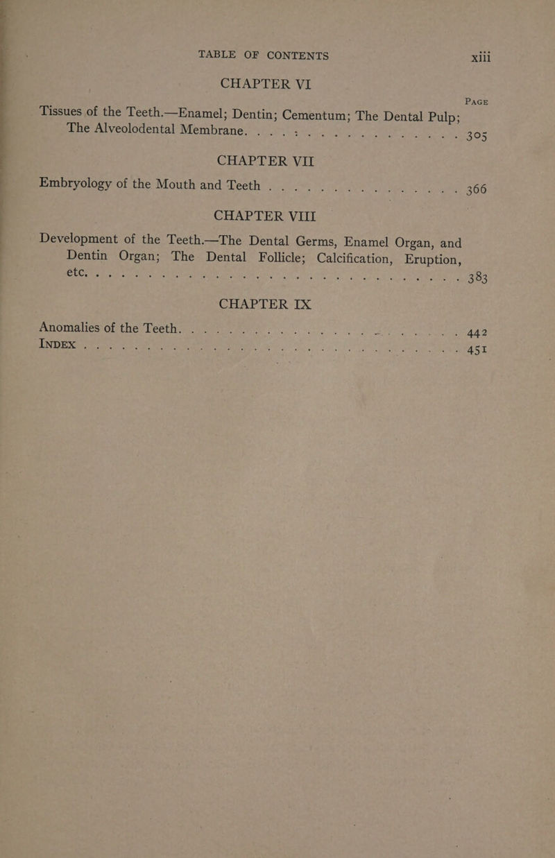 ———————— ee QO” = TABLE OF CONTENTS Xill CHAPTER VI PAGE Tissues of the Teeth_—Enamel; Dentin; Cementum; The Dental Pulp; The Alveolodental Membrane : Sopa oe oe Sh Ya ern me PLN gavel Da eee 205 CHAPTER VII Bipryoiory of the Mouth and beeth v0 8: ae ek ge 366 CHAPTER VIII Development of the Teeth.—The Dental Germs, Enamel Organ, and Dentin Organ; The Dental Follicle; Calcification, Eruption, AS BM The) Tape 0S), SRS Es aN ae ONG ek Remain i aaa ct es 383 CHAPTER IX AnOMdles Othe] ecth ck ee 2 442 ENDED ee tice trey,