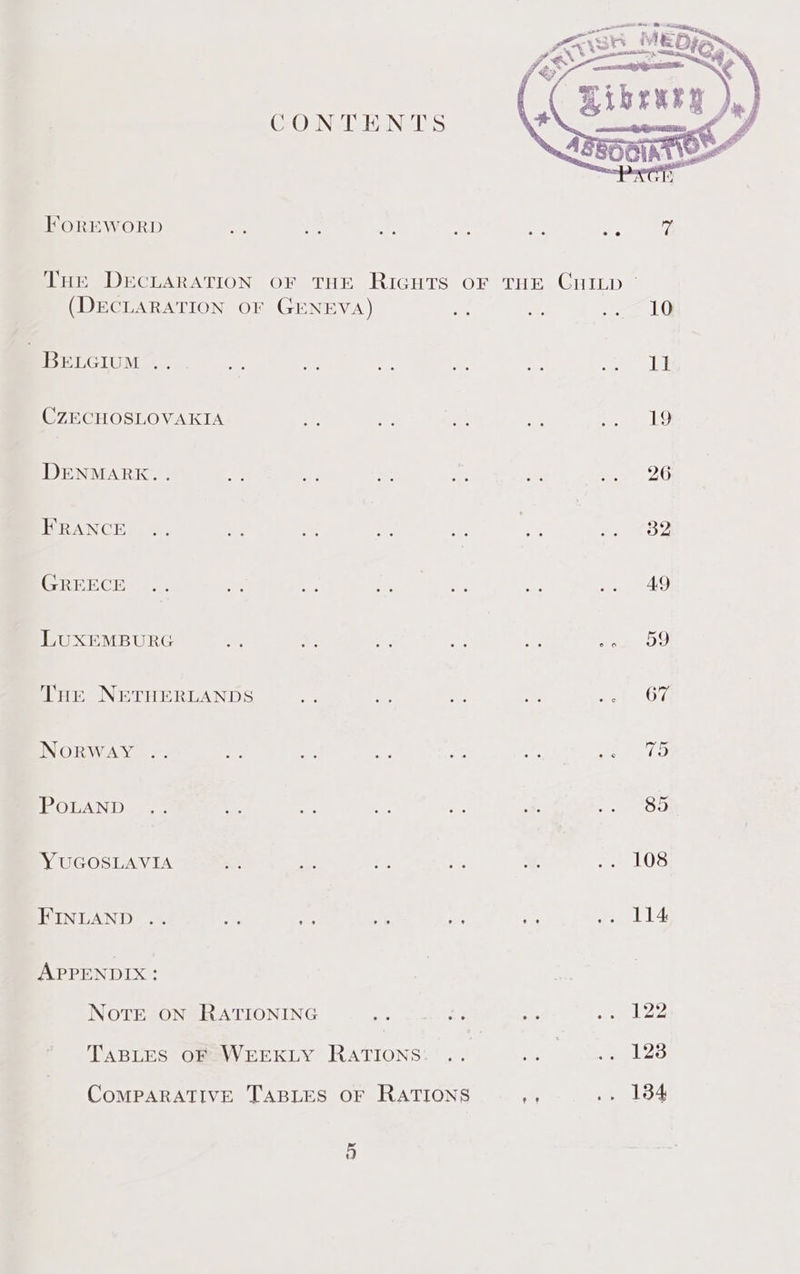 GONE NLS FOREWORD ve Sia 7 ee at ae % THE DECLARATION OF mgan RWC (ory umsine (Cream) © (DECLARATION OF GENEVA) oe . pee L(y BELGIUM .. ie Bs oe io ie ae OLE CZECHOSLOVAKIA ve 1é ne SA Ae LO DENMARK... ae ar by ee av: So PS ERANCE .. 3 #4 a on Bt Ce ay: GREECE .. ee a or a Ae .. AY LUXEMBURG ae * ie Se ae en Od The NrTHERLANDS ae ne Ae os SO 7 Norway .. a oe 4g ie 16 deo POLAND .. Cs af a . se areetcsit YUGOSLAVIA ‘er om ees - v = L08 EINEAN Die. be? ri A an Aa Le Ae! APPENDIX: NOTE ON RATIONING AZ 24 ae Se AW TABLES OF &gt;WEEKLY RATIONS: .. Cs peel 23 CoMPARATIVE TABLES OF RATIONS ie A Be!