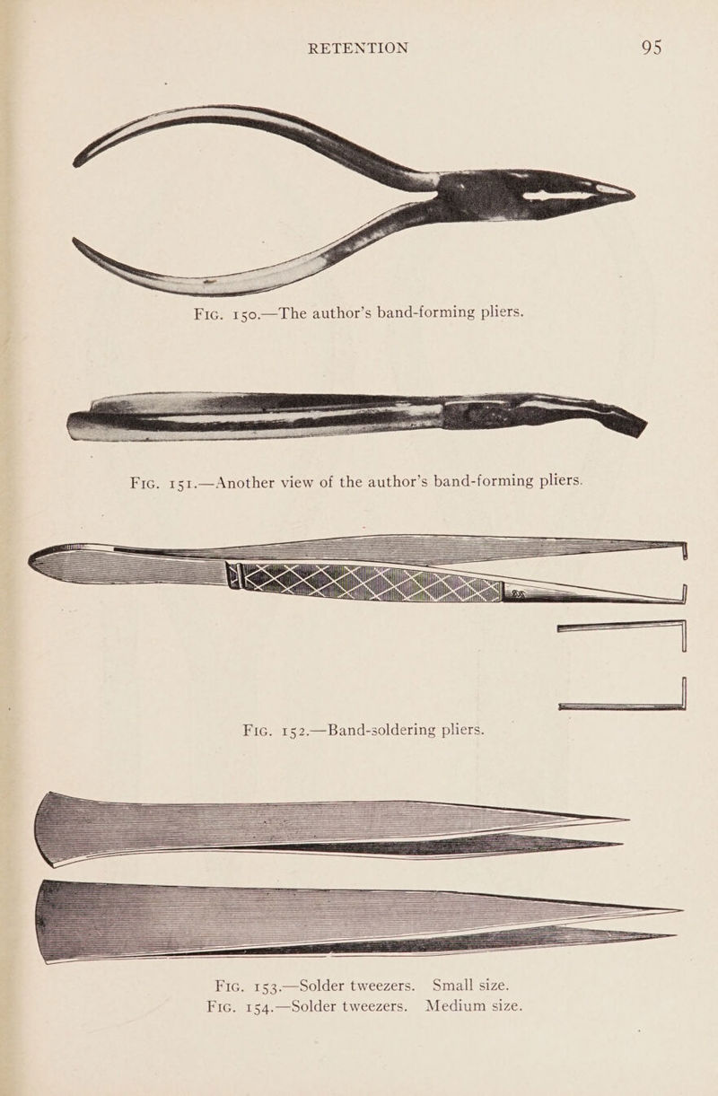 Fic. 150.—The author’s band-forming pliers. Fic. 152.—Band-soldering pliers.