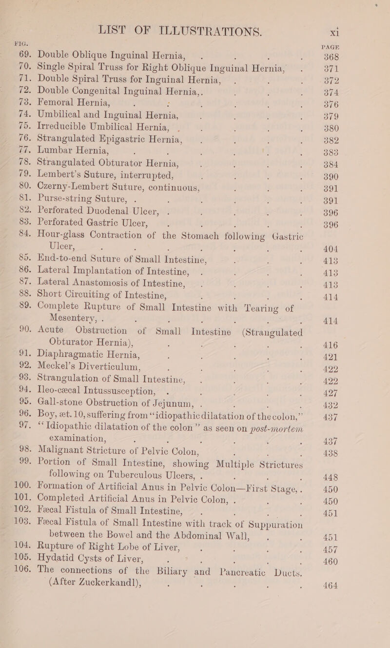 ~ LIST OF ILLUSTRATIONS. Double Oblique Inguinal Hernia, Single Spiral Truss for Right Obligis Haedidal Her Tie Double Spiral Truss for Inguinal Hernia, Double Congenital Inguinal Hernia, Femoral Hernia, Umbilical and Inguinal Hernia, Irreducible Umbilical Hernia, Strangulated Epigastric Hernia, Lumbar Hernia, Strangulated Obturator een Totabert s Suture, interrupted, Czerny-Lembert Suture, continuous, Purse-string Suture, Perforated Duodenal Ulcer, Perforated Gastric Ulcer, Hour-glass Contraction ‘ the Seoul Piliowcitige Casene Ulcer, End-to- ae Suture of Small Dnteatiiie, Lateral Implantation of Intestine, Lateral Anastomosis of Intestine, Short Circuiting of Intestine, . Complete Rupture of all Ivestine wie Tearing of Mesentery, . : ; : : ae Acute Obstruction of Small Intestine (Strangulated Obturator Hernia), : Diaphragmatic Hernia, Meckel’s Diverticulum, Strangulation of Small Intestine, Ileo-cecal Intussusception, Gall-stone Obstruction of Jejunum, Boy, zt. 10, suffering from Mean dilatation of ie colon,” “Idiopathic dilatation of the colon” as seen on post-mortem examination, Malignant Sains of Pelvic Colon, Portion of Small Intestine, showing Multiple Steeti es following on Tuberculous Ulcers, . : Formation of Artificial Anus in Pelvic Coen He Stage, . Completed Artificial Anus in Pelvic Colon, . Fecal Fistula of Small Intestine, Fecal Fistula of Small Intestine with track a supp aitiDh between the Bowel and the Abdominal Wall, Rupture of Right Lobe of Liver, Hydatid Cysts of Liver, The connections of the Biliary aud Pane. Dace (After Zuckerkand]1),