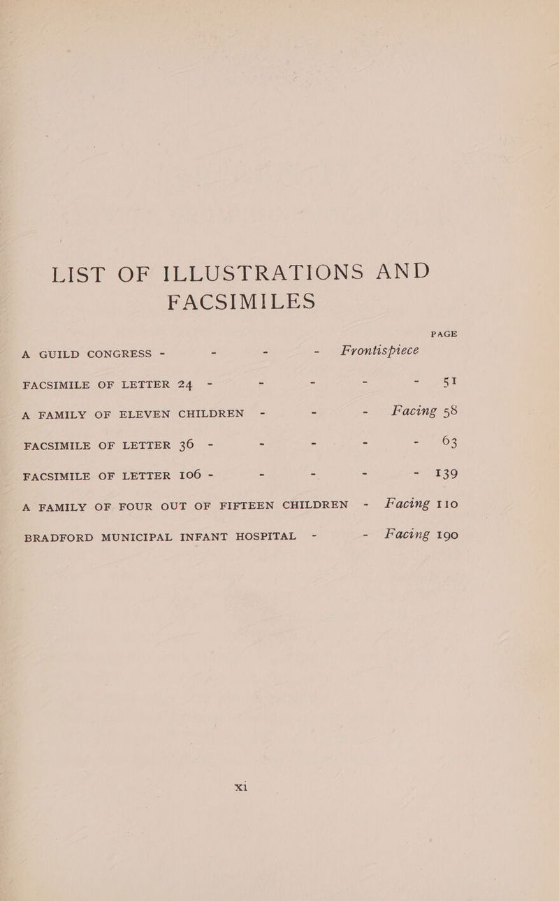 LIST OF ILLUSTRATIONS AND FACSIMILES PAGE A GUILD CONGRESS - - : - Frontispiece FACSIMILE OF LETTER 24 - - - - = 1 A FAMILY OF ELEVEN CHILDREN - - - Facing 58 FACSIMIEE OF LETTER 36. .- - ° - - 63 FACSIMILE OF LETTER 106 - - - - - 139 A FAMILY OF FOUR OUT OF FIFTEEN CHILDREN - facing 110 BRADFORD MUNICIPAL INFANT HOSPITAL - - Facing 190 X1