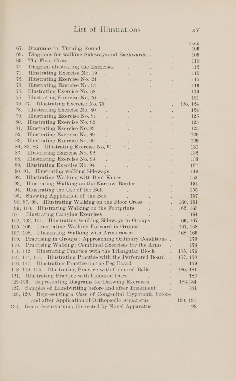 Diagrams for Turning Round ; Diagrams for walking Sideways and Ben des. The Floor Cross Diagram illustrating the Bixerciced Nlustrating Exercise No. 19 Illustrating Exercise No. 24 Illustrating Exercise No. 30 Illustrating Exercise No. 68 Illustrating Exercise No. 70 Illustrating Exercise No. 80 Illustrating Exercise No. 81 Dlustrating Exercise No. 82 Illustrating Exercise No. 83 Illustrating Exercise No. 89 Illustrating Exercise No. 90 87. Illustrating Exercise No. 92 88. illustrating Exercise No. 93 89. Illustrating Exercise No. 94 90, 91. Illustrating walking Sideways 92. Llustrating Walking with Bent Knees 93. Illustrating Walking on the Narrow Border 94. Illustrating the Use of the Belt 95. Shewing Application of the Belt ; 96, 97, 98. Illustrating Walking on the Floor Cross 99, 100. Illustrating Walking on the Footprints 101. Illustrating Carrying Exercises 102, 103, 104. Illustrating Walking A in en. 105, 106. Illustrating Walking Forward in Groups 107, 108. Illustrating Walking with Arms raised Illustrating Practice with the Triangular Block 118,119, Illustrating Practice on the Peg Board 120. DHlustrating Practice with Coloured Balls 122-126. Representing Diagrams for Drawing Be PAGE 109 109 110 112 115 115 116 119 121 123, 124 124 125 125 125 129 129 131 132 133 134 146 152 154 155 157. 160, 161 162, 163 164 166, 167 167, 168 168, 169 170 174 175, 176 177, 178 179 180, 181 182 183-184 184 390, 291 192