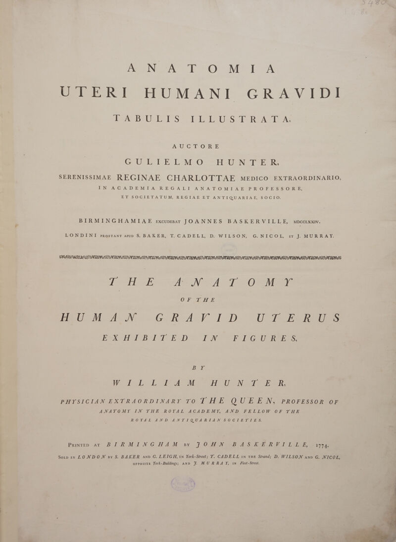 A NA TOMIA UTERI HUMANI GRAVIDI Meee De Wale IS ST TSBYUSS p RSS ASUCGODTOPSREE Gale I BST MEO HeU-Net 2 ke SERENISSIMAE REGINAE CHARLOTTAE MEDICO EXTRAORDINARIO, INCACGADEMIA REGALIS ANATOWMIAEJCPTMOJIESSORNIM ET SOGIETATUM, REGIAE ET AKNTIQUARLIAE SOCIO BIRMINGHAMIAE excuprsat JOANNES BASKERVILLE, moccixxv. LONDINI prostanr arun S. BAKER, T. CADELL, D. WILSON, G. NICOL, zr J. MURRAY. DIPS GIAY FONG ODD GIOIA INT OSS ICT OSE IN TONS INT OSSS ING  one aes AMINA STO Vie UC ICE HE ERU M4 GRAYID U BID EXO HS BAT TE Ds FON STG UR: EST We T p vob IE vt oM FIGNO MT PHYSICIAN EXTRAORDINARY TO] HE QUEEN, PROFESSOR OF ANATOMY IN THES ROYAL ACADEMY! “AND Fall Ole OMA VI SE AJIQUEATL S ASNSD. 4 N T TOMAR LAGS SiO Grit here! bas. Printen av. B I Rh MIN G AM: sx. J OGM UNG IB A SCICOE RAE eae MN Sorp iN LONDOW sy S. BAKER anv G. LEIGH, tw York-Street; T. CADELL 1n Tue Strand; D. WILSON anv G. NICOL, opposite York-Buildings; AND T. MURRAY, iN Fleet-Street. 