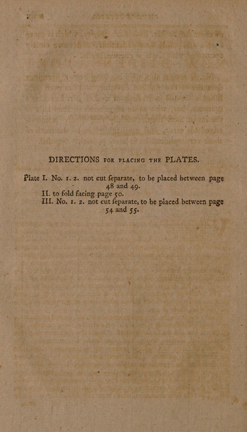 DIRECTIONS ror rracinc tHE PLATES. Plate I. No. 1.2. not cut feparate, to be placed between page 48 and 49. II. to fold facing page so. III. No. 1. 2. not cut feparate, to be placed between page 54 and 55.