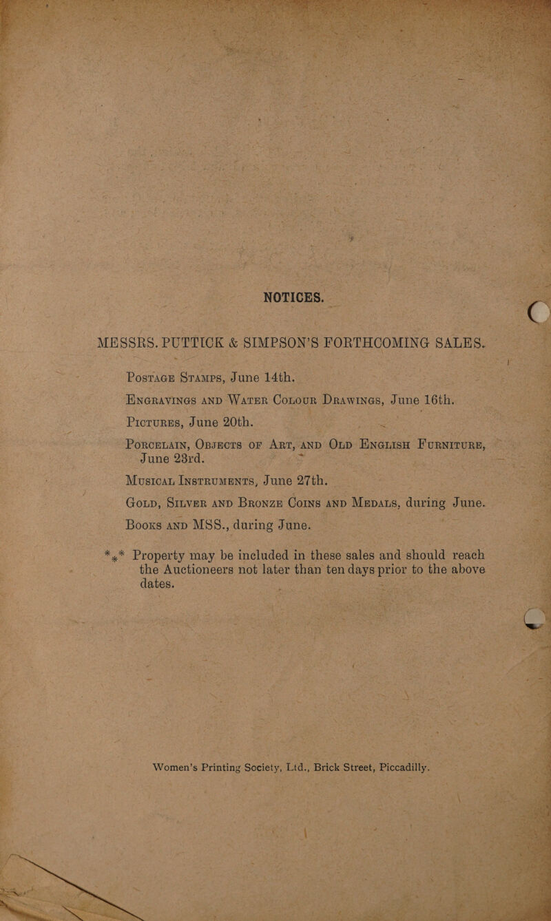           EN See \ ms ers ai ca 3 at     : Pe ae Postace, San Ju une 14th, - ie ae : ; fo % Boone AND » MSS, daring J Fane. = aoe : * « * Property ch, be inetudea ae the se sales and owl reach | ter ee | the io not later than ten days prior to th    > Yo y   ee ie Pe ae  on MA Dee, 2 Women’ s Printing Society, Lid., Brick