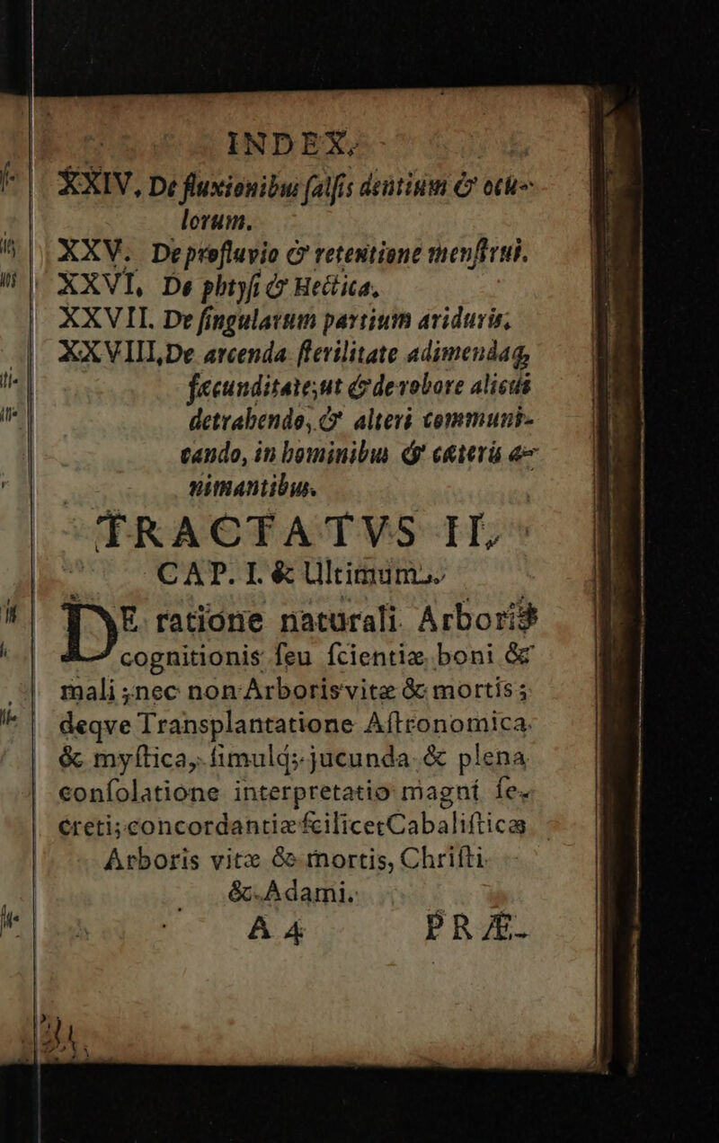 lorum. XXV. Deprefluvio C? retentione menfitui. XXVII. Dr fingulavtm partium ariduris, facunditateut ée devobore alictis detrabendo, *. alteri commuui- cando, in bominibus d? c&amp;itrü e nitmantibus. xt RACTATVS II, C AP. I. &amp; Ultimum. E ratióne naturali. Arboris cognitionis feu fcientie boni &amp; mali nec non Arborisvite &amp; mortis; confolatione interpretatio magní fe. Arboris vitz 6e tnortis, Chrifti &amp;. Adami. TERN AA FRIES