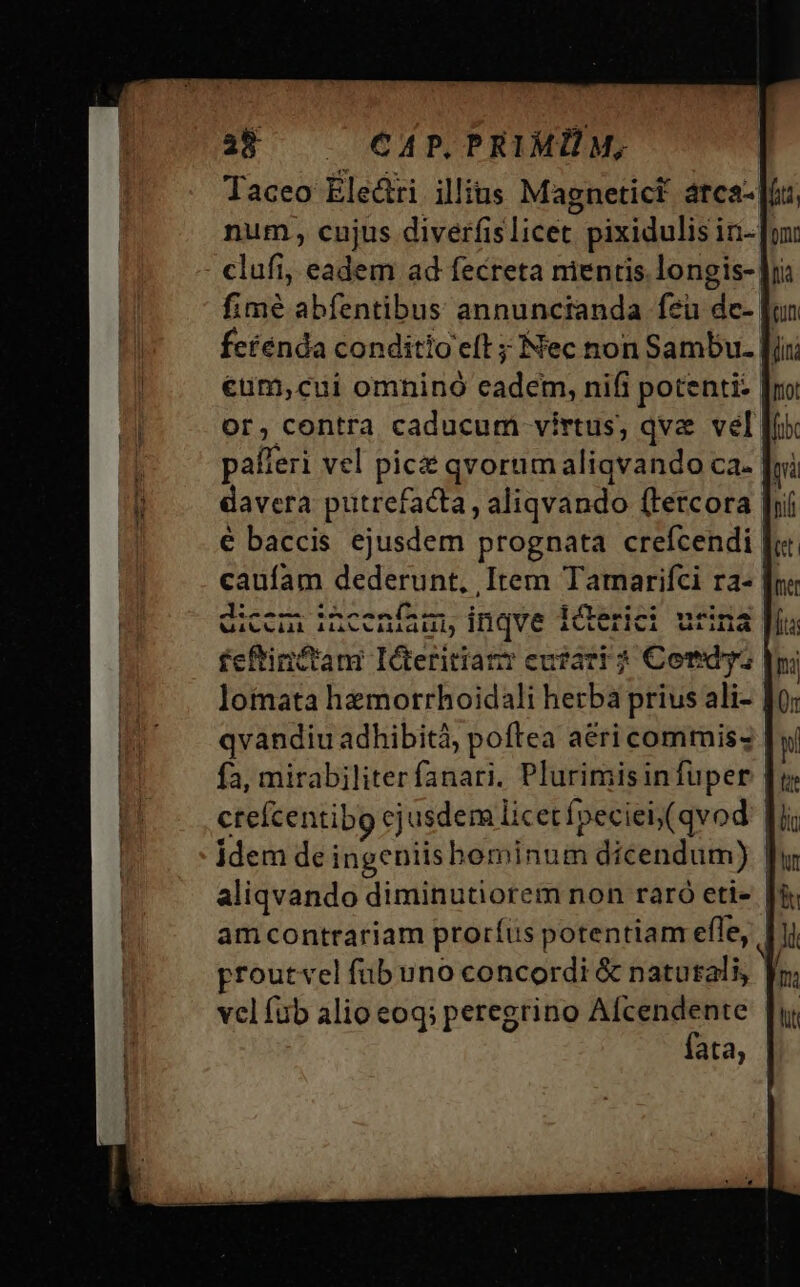 a8 —— CAP.PRIMÜM, Taceo Electri illius Magnetict átca- num, cujus diverfislicet pixidulis iri- |n: - clufi, eadem ad fecreta nientis longis- ]i fimé abfentibus annuncianda feu de- [| fcrénda conditio eft ; Nec non Sambu. [ji eum,cui omninó cadem, nifi potenti- or, contra caducum virtus, qva vel pafferi vel pice qvorum aliqvando ca. [ri davera putrefacta , aliqvando (tercora [ri € baccis ejusdem prognata crefcendi caufam dederunt, Item Tatnarifci ra- [; px 31438 m wA — t4 14446 feftirictani Icteritiarv euzati? Conmdyz lomata hemorrhoidali herba prius ali- | qvandiu adhibità, poftea aéri commis: fa, mirabiliterfanari. Plurimis infuper | cteícentibg cjusdem licetípecieb(qvod [ii idem de ingeniisbominum dicendum) | aliqvando diminutiorem non raró eti- | amcontrariam prorfus potentiam efle, | proutvel füb uno concordi &amp; naturali, J| vcl fub alio eoq; peregrino Afcendente fata,