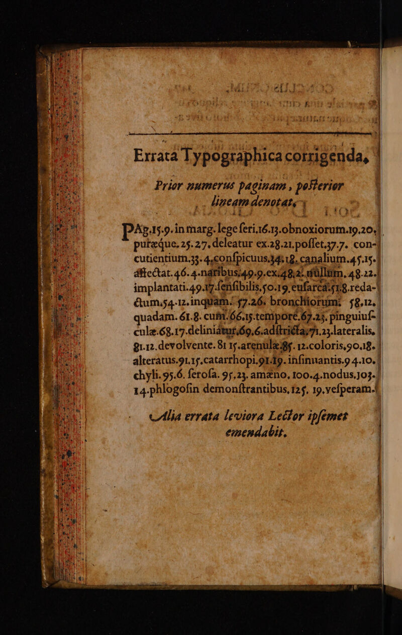 MIOCRAT Te 1] ? Prior numerus paginam , peHerior Bpeam denotat ^ | ApaSo .9. in marg. ha in 16.13. AOL anam. 204. puteque. 25. 277. deleatur ex.28.21.poffet.37.7. con-] cutientium.35. 4,confpicuus. 44:18. canalium.4 j.15-] dfic&amp;tat.46. 4.ndfibus/49.9.exi4 9.2. düflim., 49822.] implantati.49.17. fenfibilis.ro. 19. eufarcá.41.9.reda-] &amp;um;j4-12. inquam. 57.26. bronchiorum: fg... quadam. 61.8. cufit. 66.5. tetriporé.67.25. pinguiuf- | culz.69.17.delinidtut/óg, 6.adilricfa;71.23.lateralis. | 91.12. devolvente. 81 1.arenüle8y. 12.coloris.9048. | alteratus.91.15.catarrhopi.9r.19. infinuantis.9 4.10. | chyli. 95.6. fetofa. 95,23. amano, 100.4.nodus.j03. 14.phlogofin demonftrantibus, 125. 19. vefperam.l cllia errata leviora Lecfor ipfemet emendabir,