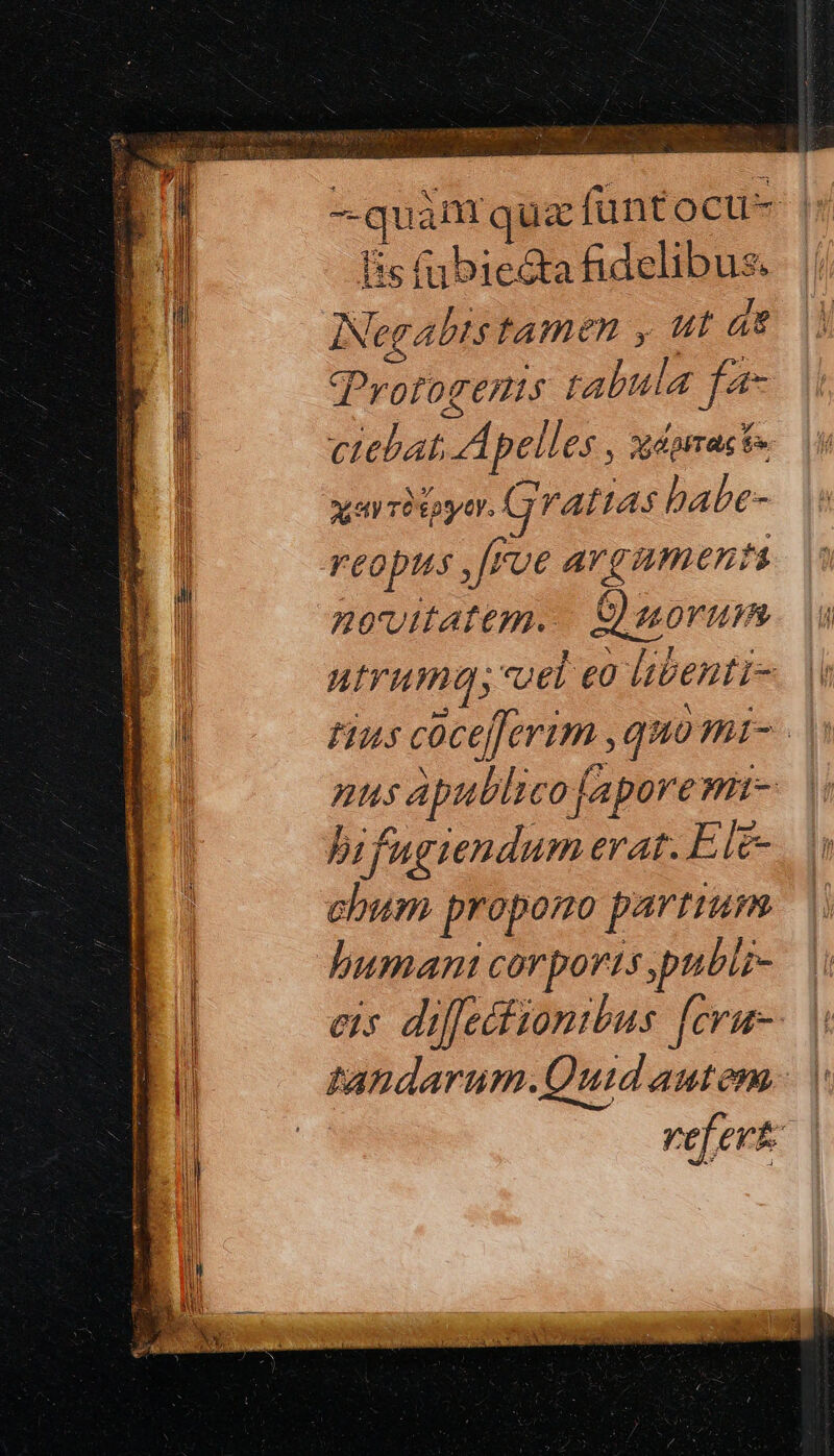 Dept CP UE) quàm qua füntocu- | Is (abie&amp;ta fidelibus. Negabts tamen y tt dt (Protogents tabula fa- ciebat. A pelles , Χάριτας bu. A89 τὸ ἔργον. G vatias babe- reopus ,[roe arguments novitatem... £ uorum P atruma; el eo litenti- E Has cocefferim ,quo Hi- | nus apublico (aporemi- bifugiendum erat. Ele chum propono partum | Dbumani corporis publz- | eis diffectionibus fcru- tandarum. Quidautem | refert: |