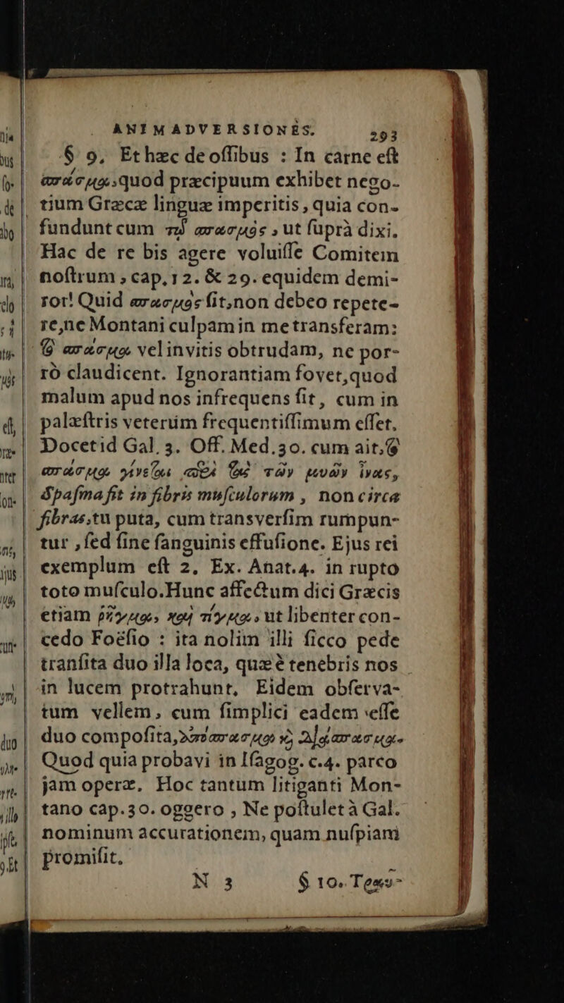 $ 9, Ethzec deoffibus : In carne eft trc uo. quod praecipuum exhibet nego- fundunt cum 7 aracepós , ut füprà dixi, Hac de re bis agere voluiffe Comitem noftrum , cap, 12. € 29. equidem demi- rot! Quid erzcyos fit,non debeo repete- rene Montani culpamin metransferam: (9 arecuo, velinvitis obtrudam, nec por- ró claudicent. Ignorantiam fovet,quod malum apud nos infrequens fit, cum in palzftris veteriim frequentiffimum effet, Docetid Gal. 3. Off. Med.30. cum ait.($ Curacao pAYR(4 (ODA (D TOÀ pud iyu, &amp;pafma fit in fibris mufiulorum , noncirca tur ,fed (ine fanguinis effufione. Ejus rei exemplum cít 2, Ex. Anat.4. in rupto toto mufculo.Hunc affe&amp;um dici Graecis etiam pZ7/to, xod Tio.» ut libenter con- cedo Foéfio : ita nolim illi ficco pede tranfita duo illa loca, qué tenebris nos in lucem protrahunt, Eidem obferva- tum vellem, cum fimplici eadem effe duo compofita, »;ara uo 9, 2] ame rus Quod quia probavi in Ifagog. c.4. parco jam operz. Hoc tantum Iitiganti Mon- tano cap.30. oggero , Ne poftulet à Gal. nominum accurationem, quam nufpiari promifit, à Na $ 1o. Tess-