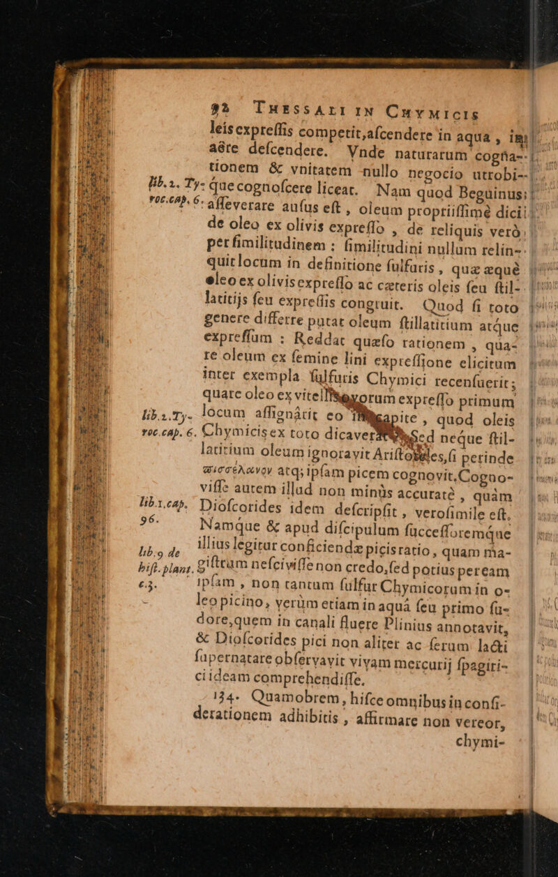32. THESsAEIIN CHyuicIS | leis expreffis competit,afcendere in aqua , iml. aéte defcendere. Vnde naturarum cogfia-- f. tionem & vnitatem nullo negocio utrobi--/. Bb. ». Ty- que cognofcere licear. Nam quod Beguinus;| 05458: affeverare aufus eft , oleum proptiiffimé dicii). de oleo ex olivis expreffo , de reliquis veró: pet fimilitudinem ; himilitudini nullum relin-- quitlocum in definitione fulfaris , quz azqué j^ elco ex olivisexpreffo ac caeteris oleis feu ftil-. 1r latitijs feu expretis congruit. Quod fi toto. | genere differre patat oleum füillatitium atque. pii expreffum : Reddat quzfo rationem , qua- re oleum ex femine lini expreffione elicitum inter exempla (ulfuris Chymici. recen(uerit ; quarc oleo ex vitellhigyorum expre(fo primum lbs hy. locum. affienátit eo IBicapite » quod oleis voc.cap. €. Chymicisex toto dicaver Visscd neque ftil- latitium oleum ignoravit Ariftogeles, (i perinde guccéAavoy atq; ipfam picem cognovit.Coguno- | viffe autem illud non minis accuraté , quàm lib.cab.. Diofcorides idem defcripfit , verofimile eft. E Namque & apud difcipulum faccefforemQue lib. d illius legitar conficienda picisratio, quam ma- bifl. lans. g ttum nefciviffe non credo, fed potius peream c3. .— Ipíam , non rantum (ulfar Chymicorum in o- leo picino, verüm etiam in aqua feu primo fü» — |, dore,quem in canali fluere Plinius annotavit, & Diofcorides pici non aliter ac (erum la&i t fapernatate obfervavit vivam mercurij fpagiri- t ciideam comprehendiffe. EU 134: Quamobrem, hifce omnibus in confi- M ss derationem adhibitis , affirmare non vereor, 103 chymi Nus mmo um, y Gui o
