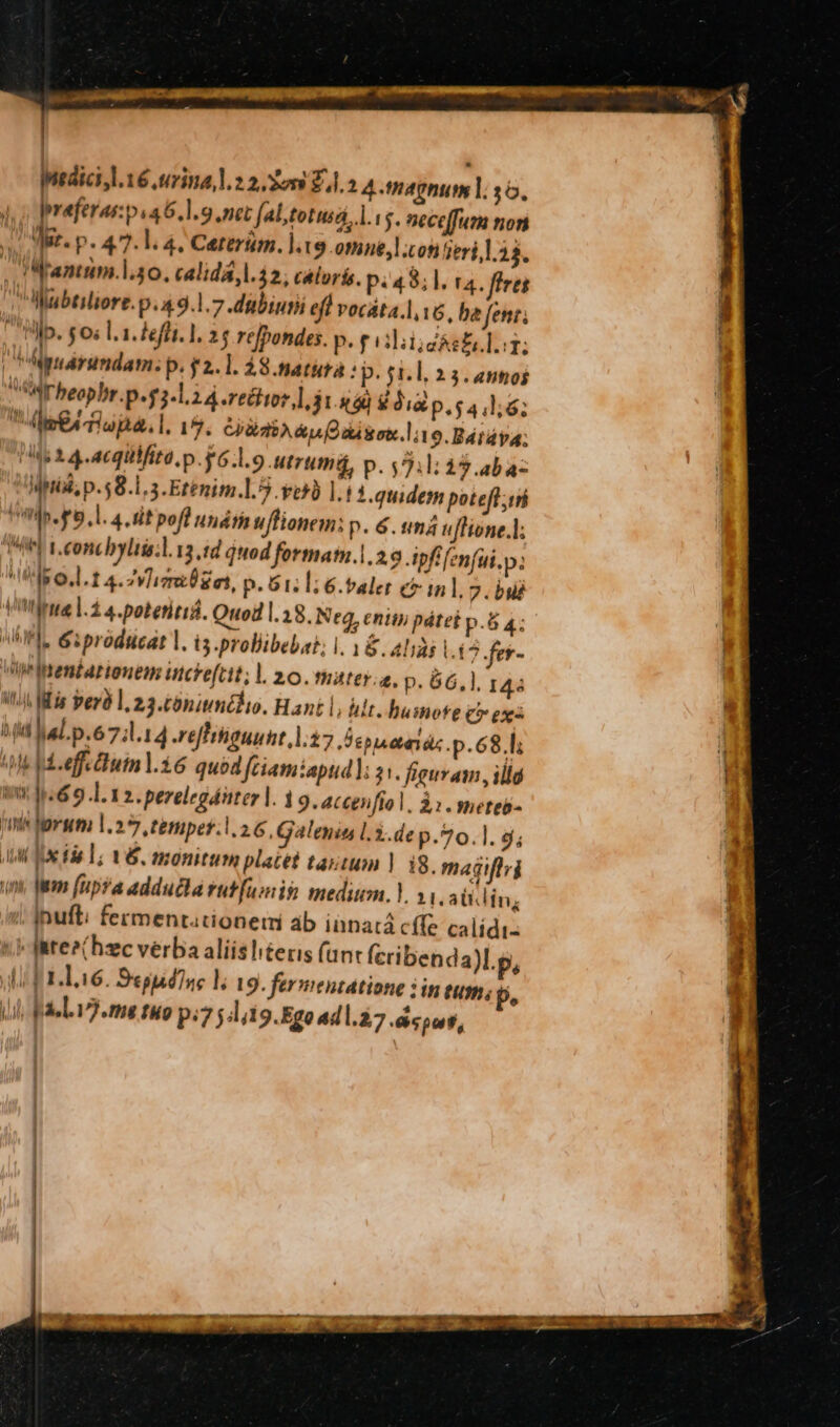 | Wedici,l.16 urina, 2 2,320 £1. 2 4.tagnum l; 56. preferaspia5.1.9 nec fal; tota, 1.15. neceffutm non Mit. p. 47. 1. 4, Ceterüm. ].19.otine, coti ieri l.13. ,ANrantum.l:40. calidá,.42; caloris. p:48;l. r4. ffres Mubtilore. p.49.1.7.dubiutii eff vocáta.], 1 6, be fent, |o. gos l1. eftt. 1. 2 5 refpondes. p. f GlibskeEnl.r; |Aárundam. p. f2.l. 28.natuta : p.511, 23. annos à Mrbeophr.p.$3-1.24 -rectior 31.51 $ dia. p.$4:l;6; Ea Tua. . 15. CPidbA A Ddaiot.l:9.Bárápa; | i1 4sacqiilfita.p.y6.1.9 utrum, p. 5211 13.abaz Mdnüi, p.58.1,3.Etenim.l.5. eb) ].: 1.quidem potefi PH po. l. 4 irit pofl unáti uffionem: p. &amp; . smÁ uffione.]; AH 1. eoncbylii.l. 13 1d quod formatn.1, 2.6 Apffenfui.p. WAR Gul. 1 4. zvhiemtU get, p. 61; 1: valer ci in]. 7.bué Vim L1 4. poteritiá. Quod l.18. Neg, eniw pátei p.54: m . Gi producat |. i5 probibebat; |. 1. alias V4 ? fer- Wielentartonem inckefcit; l. 20. matey.a. p. 66,1. 145 WA Mis Pera l, 23.£0nivmélio. Hant |, uit. huinote cy ex hid al p.67:1.14 reffitiguunt 1.27 Sepiseuanás .p. 68. ls M p seffelutml.i6 quod fiamtapud]: 31. fieuvam illo S J« 69.1.12. perelegduter l. 1 9.accenftol, 3:.sneteb- ne horum 1.27, tpe. 2.6, Galenis, l.3.dep.70.]. 9; MC He T; 16. monitum placet tartum | ig. magiflii n em (apa adducta rutfumig medium. ). 11. alin, /; |nuft: fermentationeui áb innará cífz calidi- (ires hzc verba aliishteris (ant (cribenda)l.p, dala. S'gudIne l. 19. fer mentatione 3 in tm. p, lil, Ris 19. me tuo p:7 5d/19.Egoadl.27 spur, i
